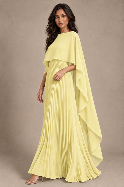 BOLODOO Daffodil Pleated Cape A-Line Evening Dress - Daffodil - Daffodil_2