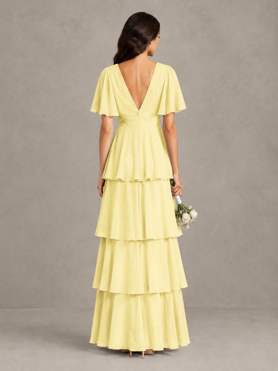 BOLODOO Daffodil Tiered Flutter Sleeve Bridesmaid Dress - Daffodil - Daffodil_2