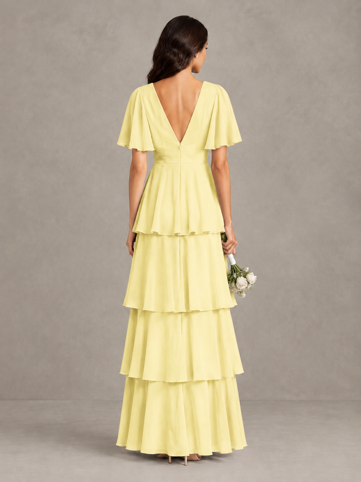 BOLODOO Daffodil Tiered Flutter Sleeve Bridesmaid Dress - Daffodil - Daffodil_2