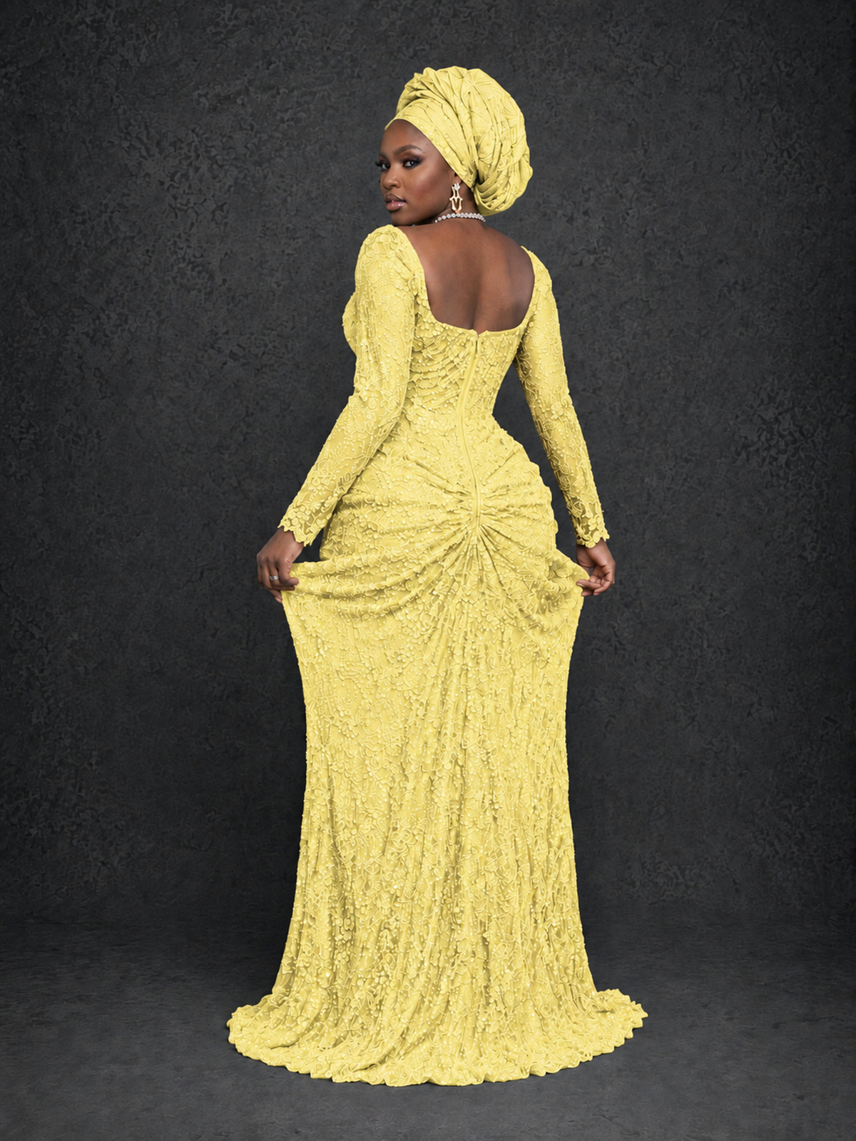 BOLODOO Daffodil Beaded Lace Long Sleeve Mermaid Gown Sweetheart | Mother of the Bride - Daffodil - Daffodil_2