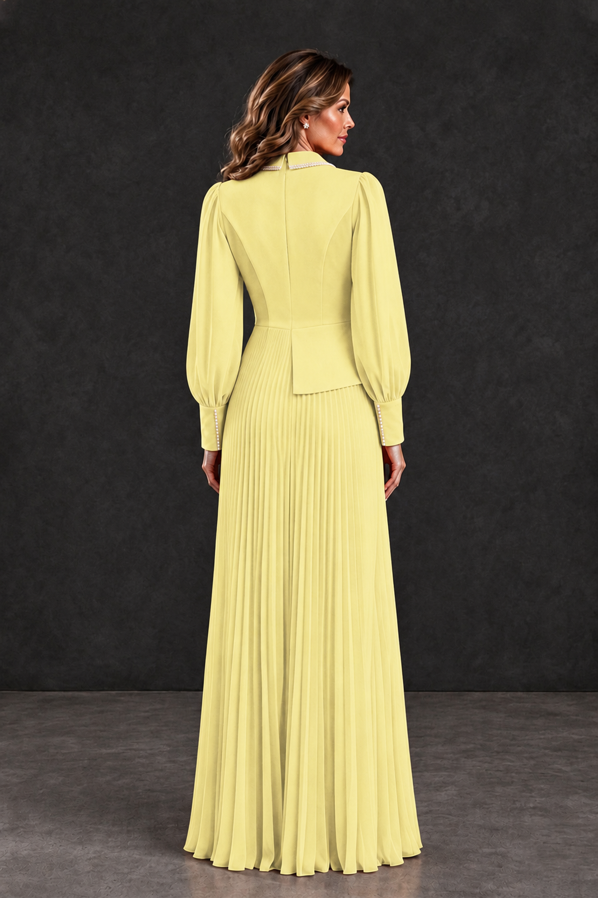 BOLODOO Daffodil Long Sleeve Pleated Mother of the Bride Dress - Daffodil - Daffodil_2