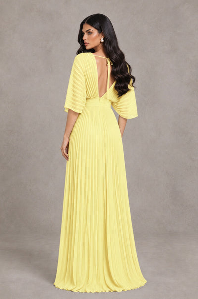 BOLODOO Daffodil V-Neck Pleated Flutter Sleeve Formal Dress - Daffodil - Daffodil_2