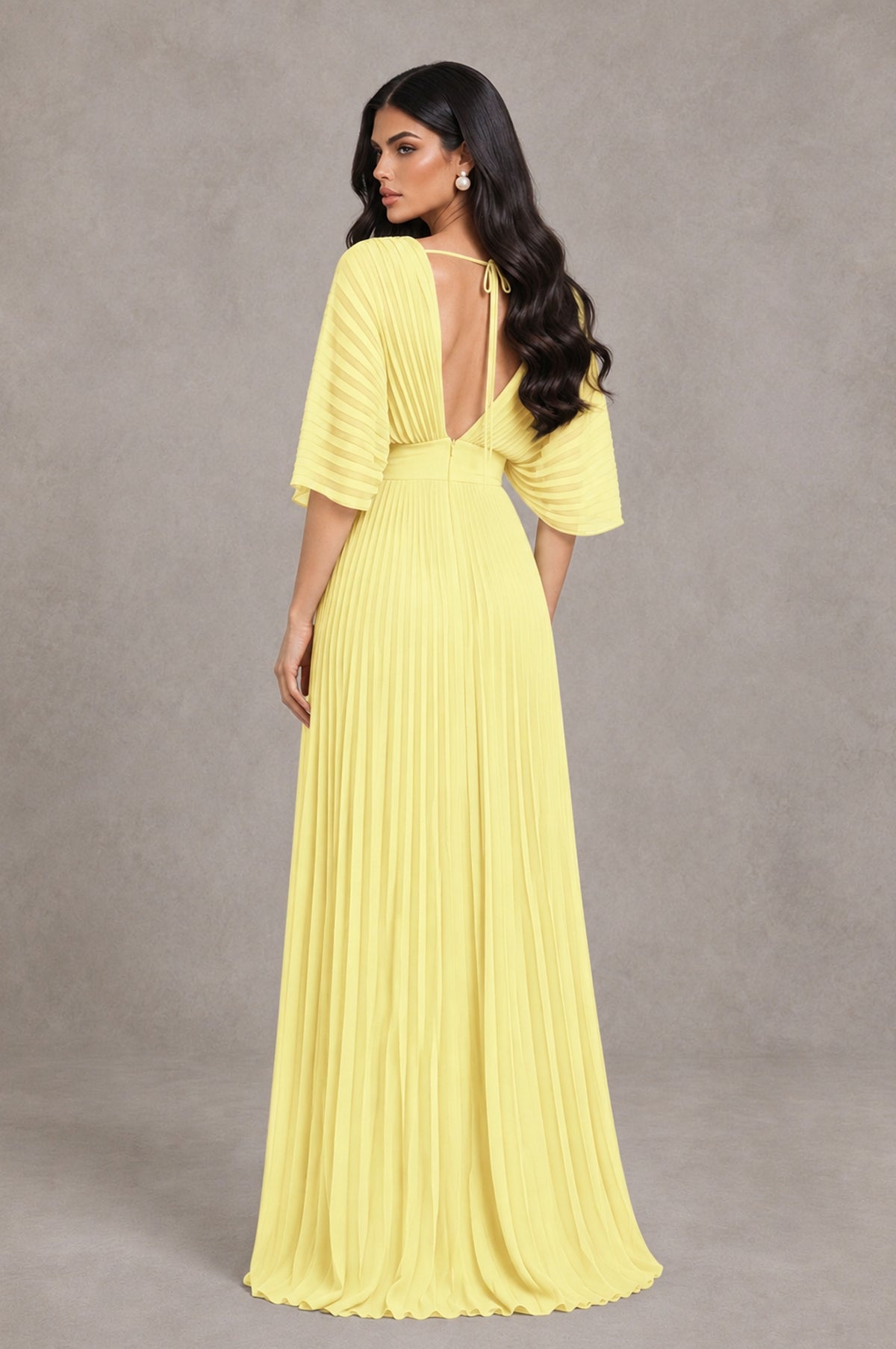 BOLODOO Daffodil V-Neck Pleated Flutter Sleeve Formal Dress - Daffodil - Daffodil_2