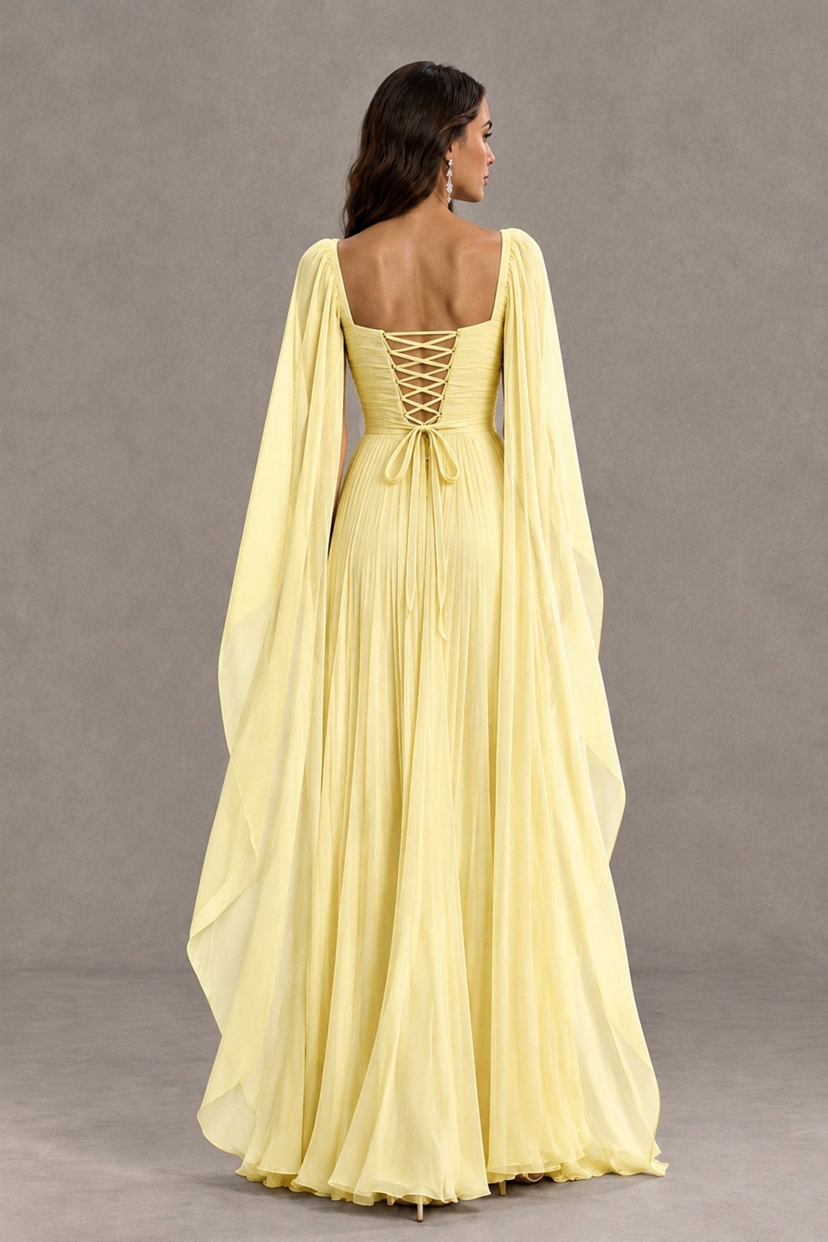 BOLODOO Daffodil Square Neck Cape Sleeve A-Line Evening Dress - Daffodil - Daffodil_2