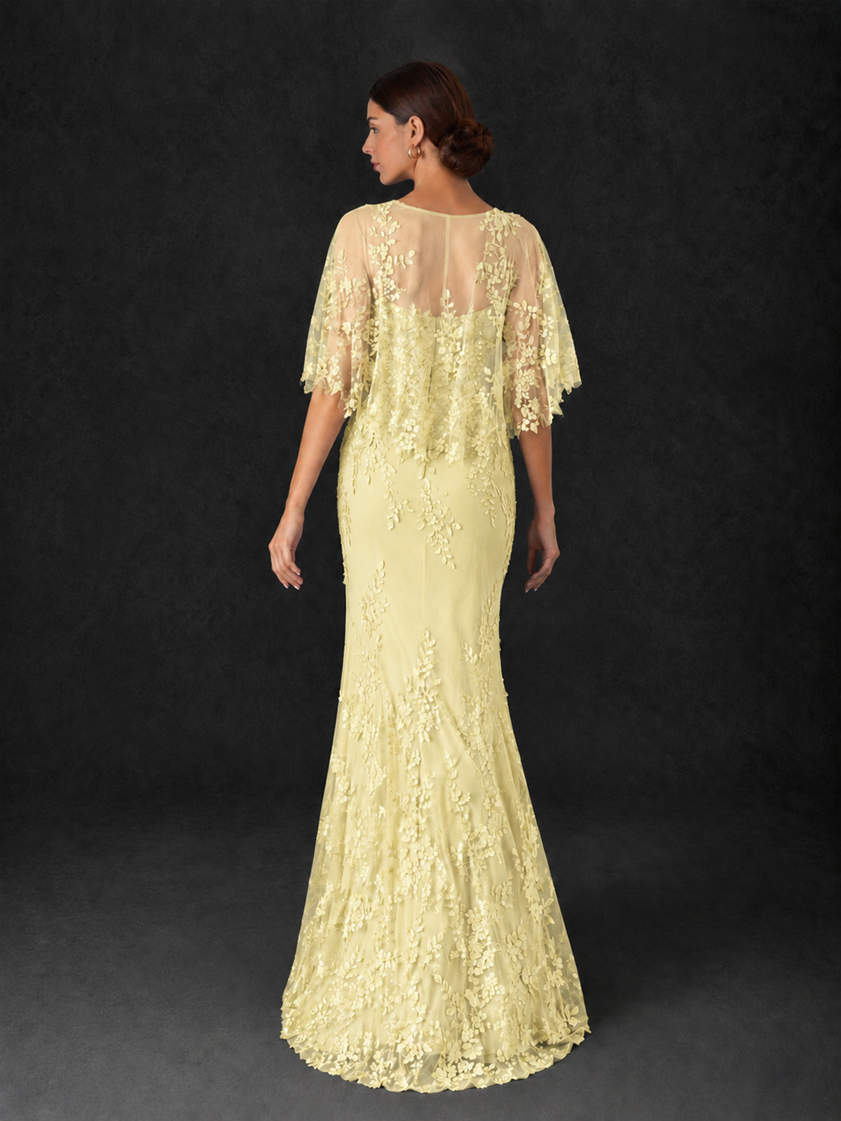 BOLODOO Daffodil Botanical Lace Flutter Sleeve Mermaid Gown - Daffodil - Daffodil_2
