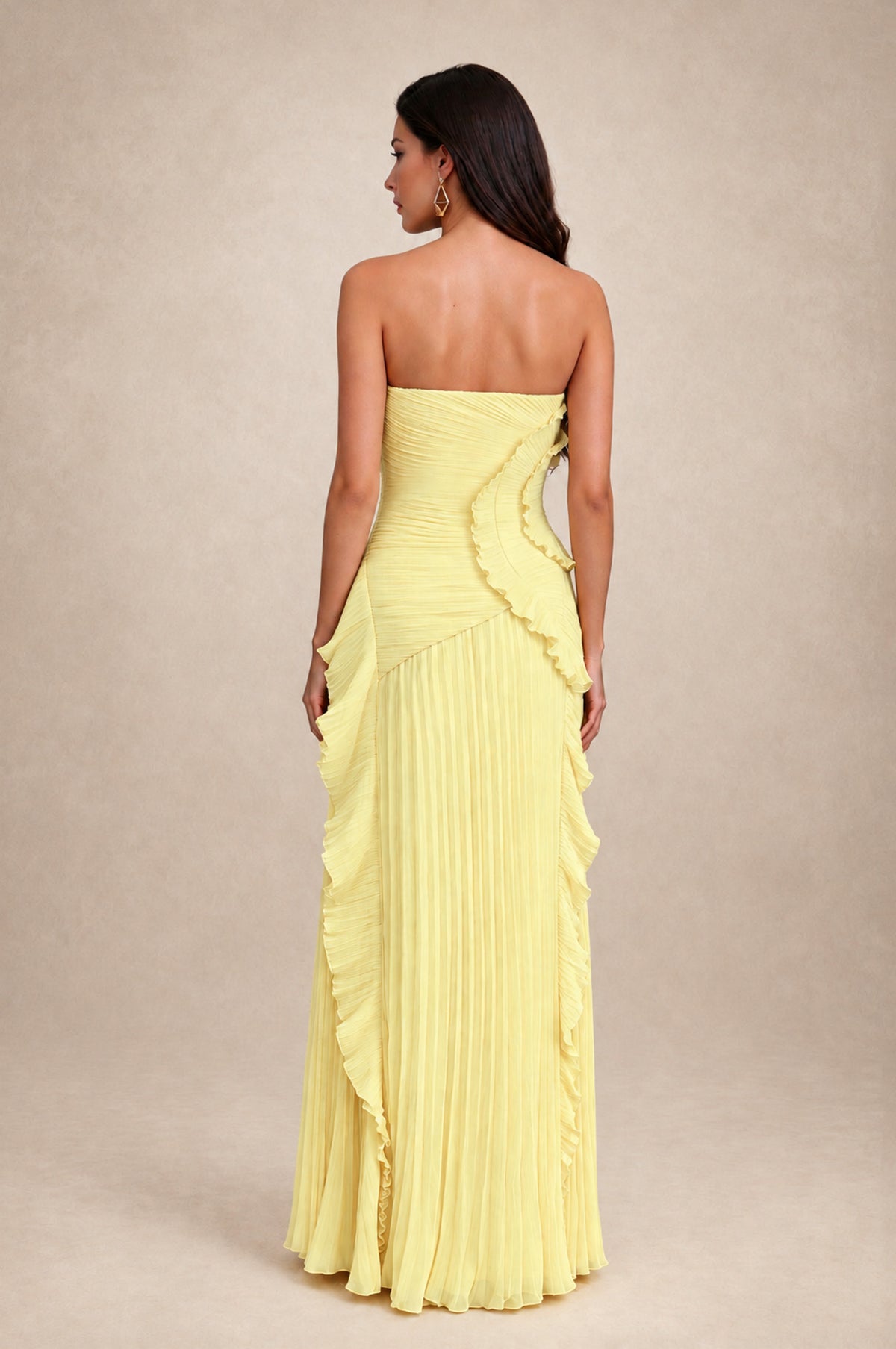 BOLODOO Daffodil Strapless Ruffle Pleated Slit Evening Gown - Daffodil - Daffodil_2
