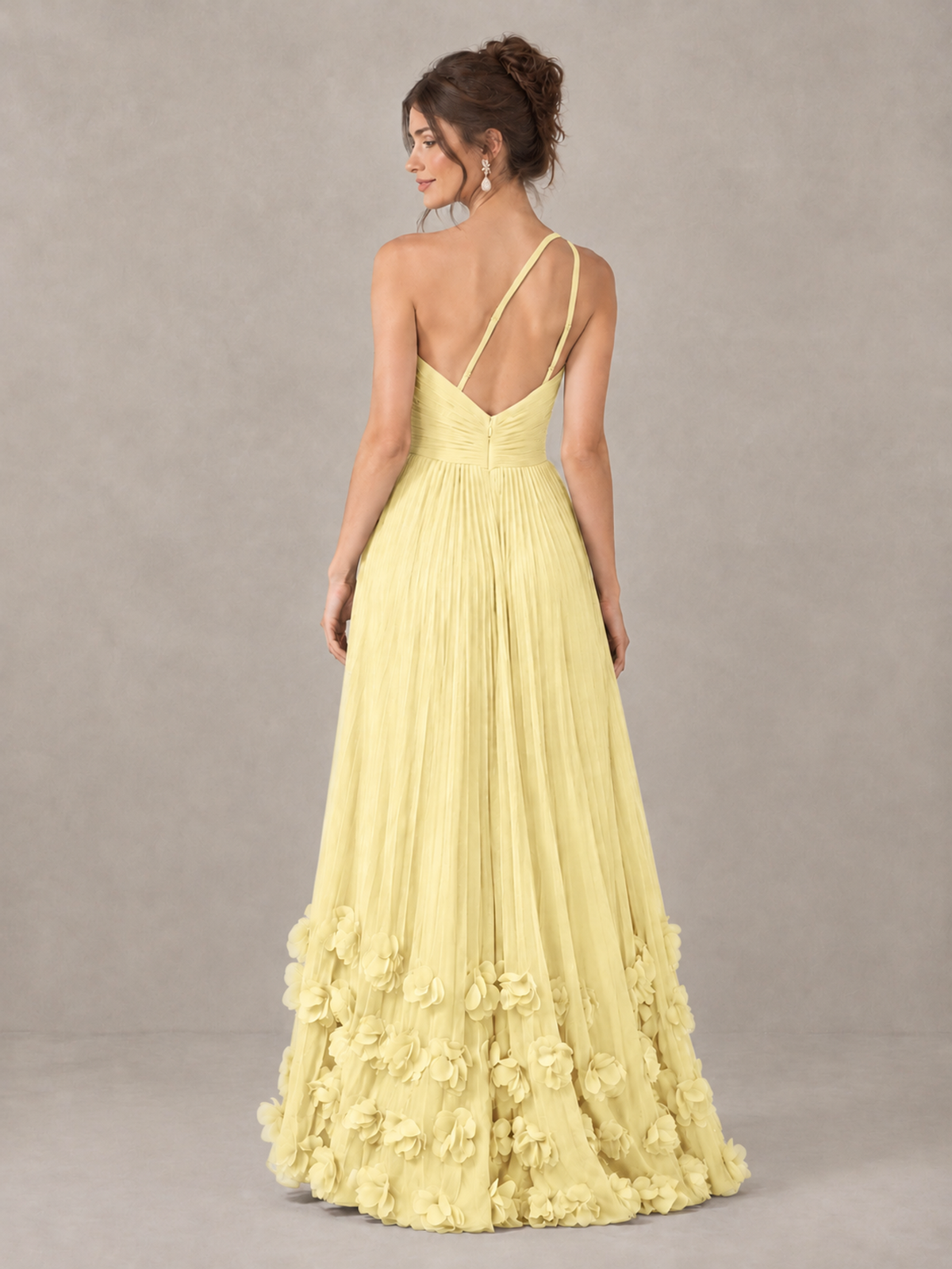 BOLODOO Daffodil One-Shoulder Pleated Bridesmaid Dress with 3D Floral Hem - Daffodil - Daffodil_2