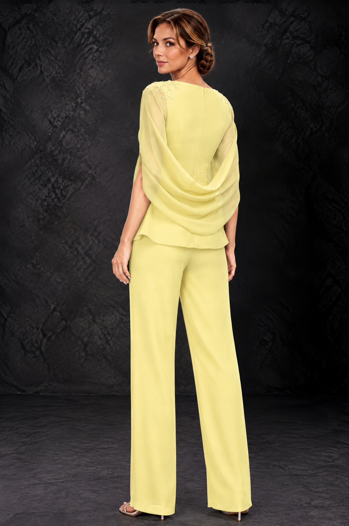 BOLODOO Daffodil Embellished Cape Sleeve Mother of the Bride Pantsuit - Daffodil - Daffodil_2