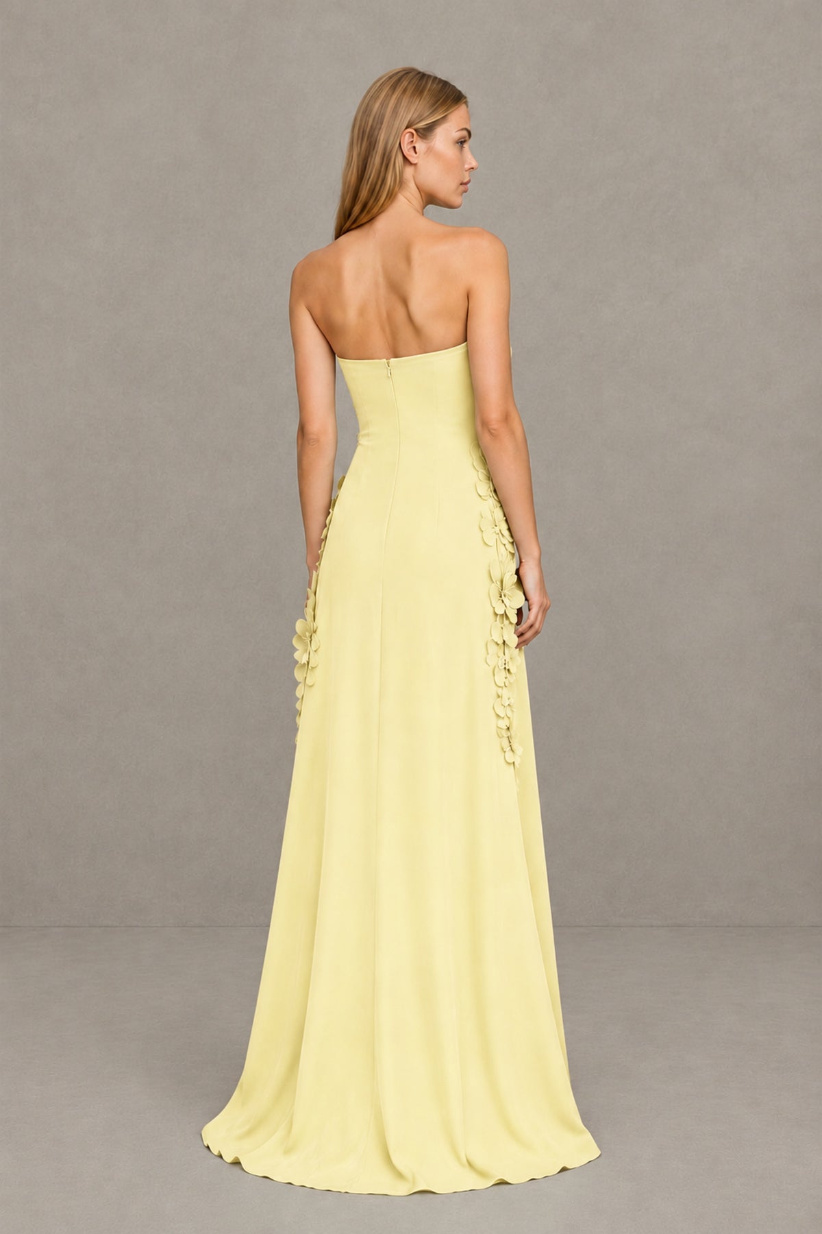 BOLODOO Daffodil Strapless 3D Floral Appliqué Crepe Maxi Gown - Daffodil - Daffodil_2