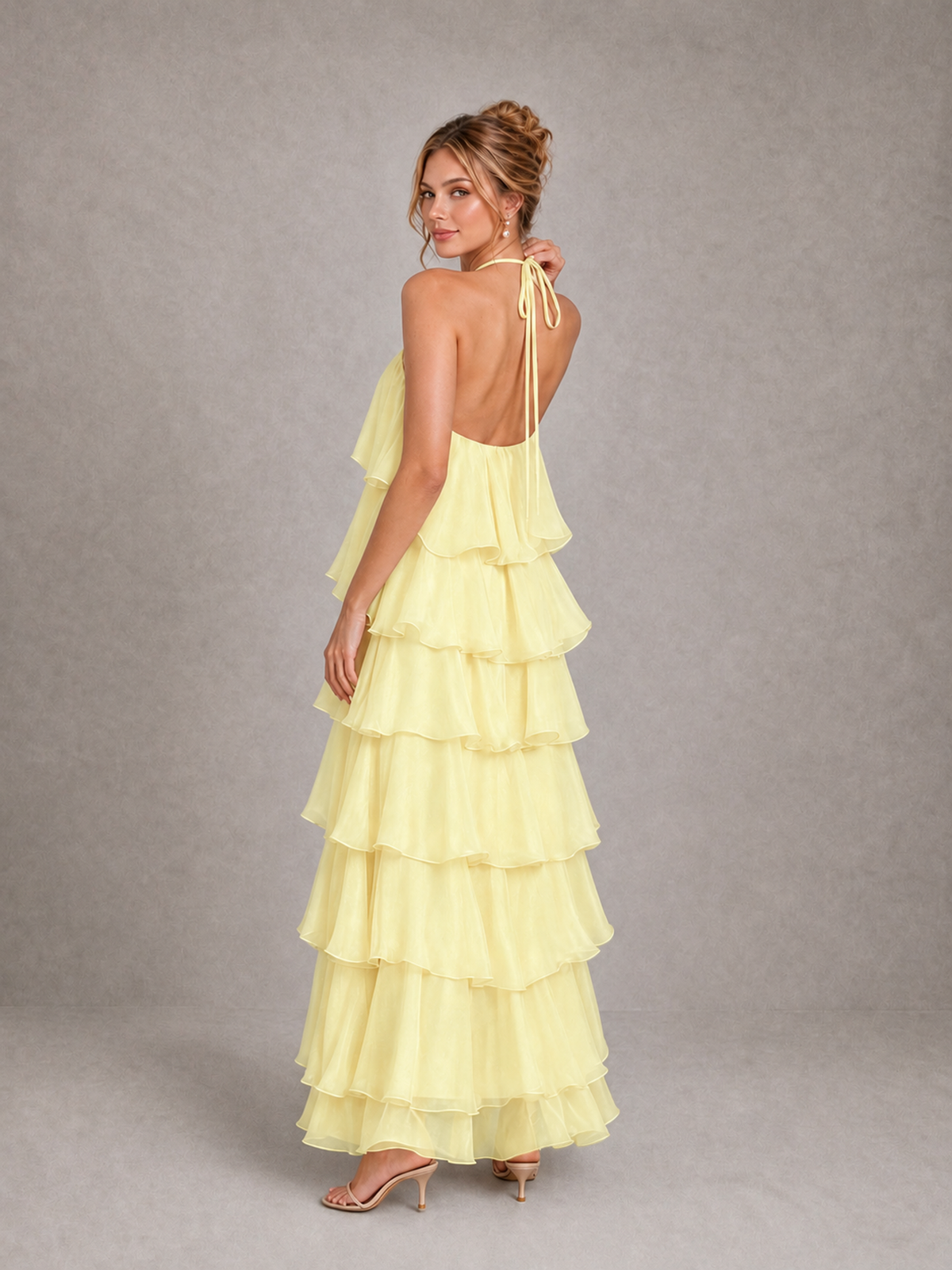 BOLODOO Daffodil Halter Tiered Ruffle Maxi Bridesmaid Dress - Daffodil - Daffodil_2