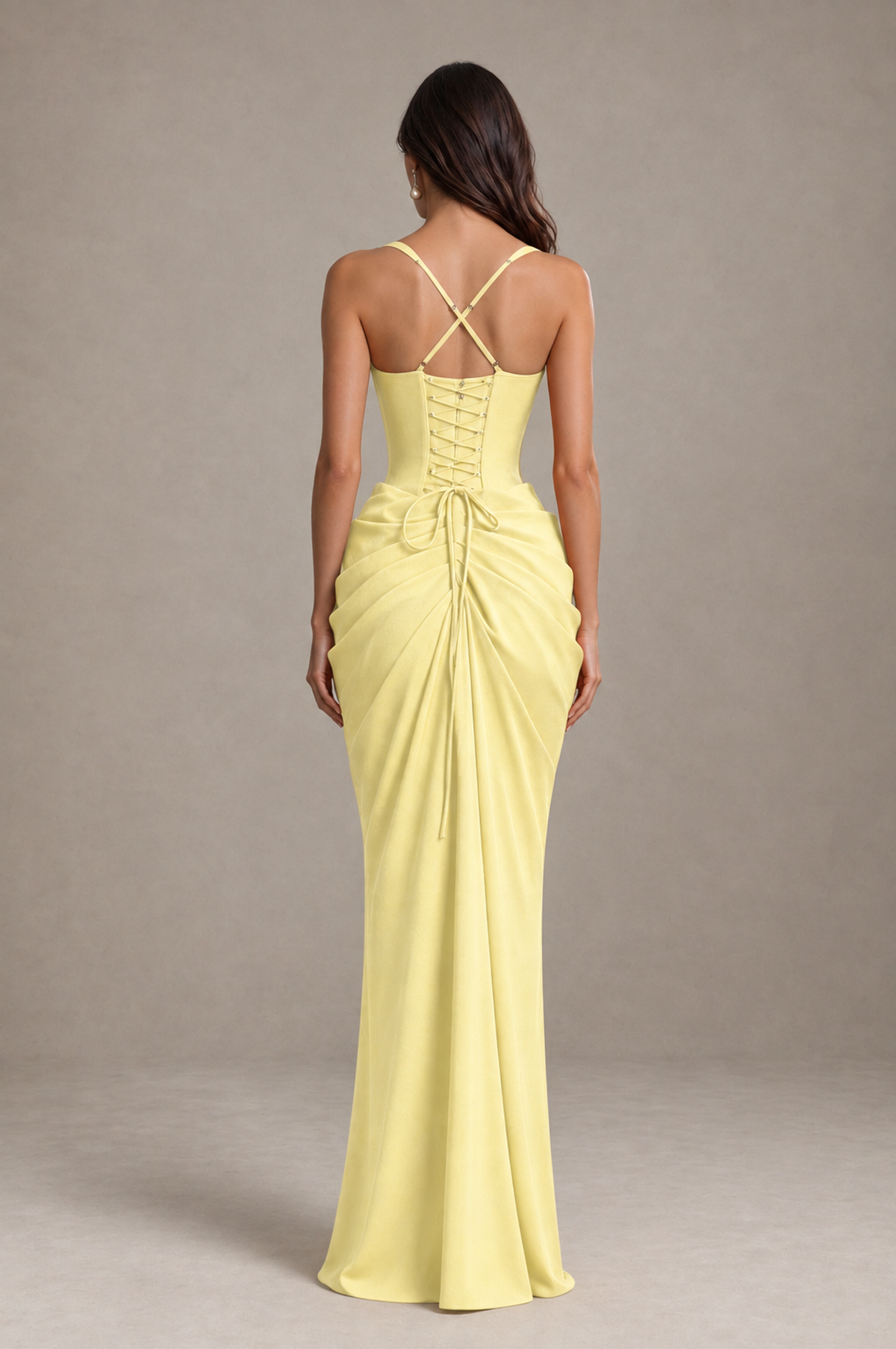 BOLODOO Daffodil Sweetheart Ruched Lace-Up Back Evening Gown - Daffodil - Daffodil_2