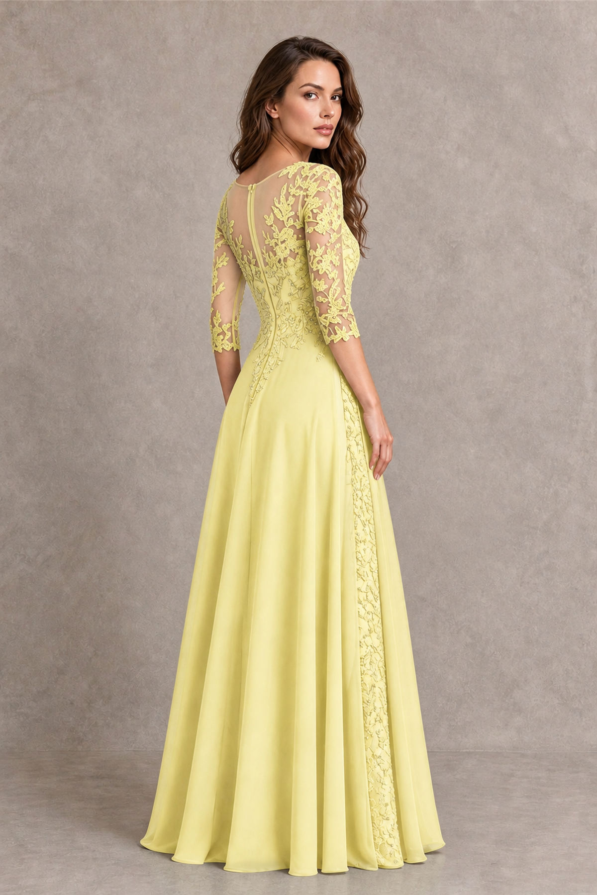BOLODOO Midnight Daffodil Beaded Lace Appliqué Chiffon A-Line Gown | Mother of the Bride & Formal Evening Dress - Daffodil - Daffodil_2