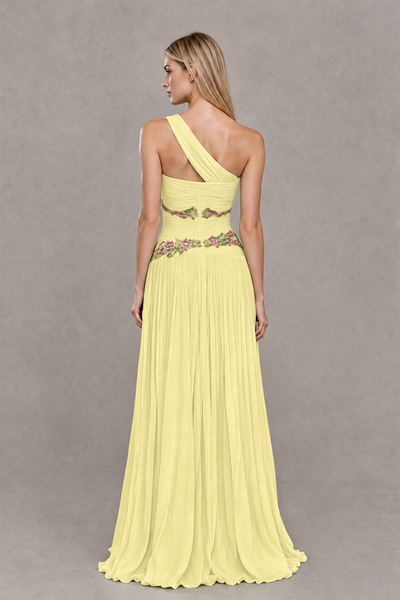BOLODOO Daffodil One-Shoulder Floral Applique A-Line Evening Dress - Daffodil - Daffodil_2
