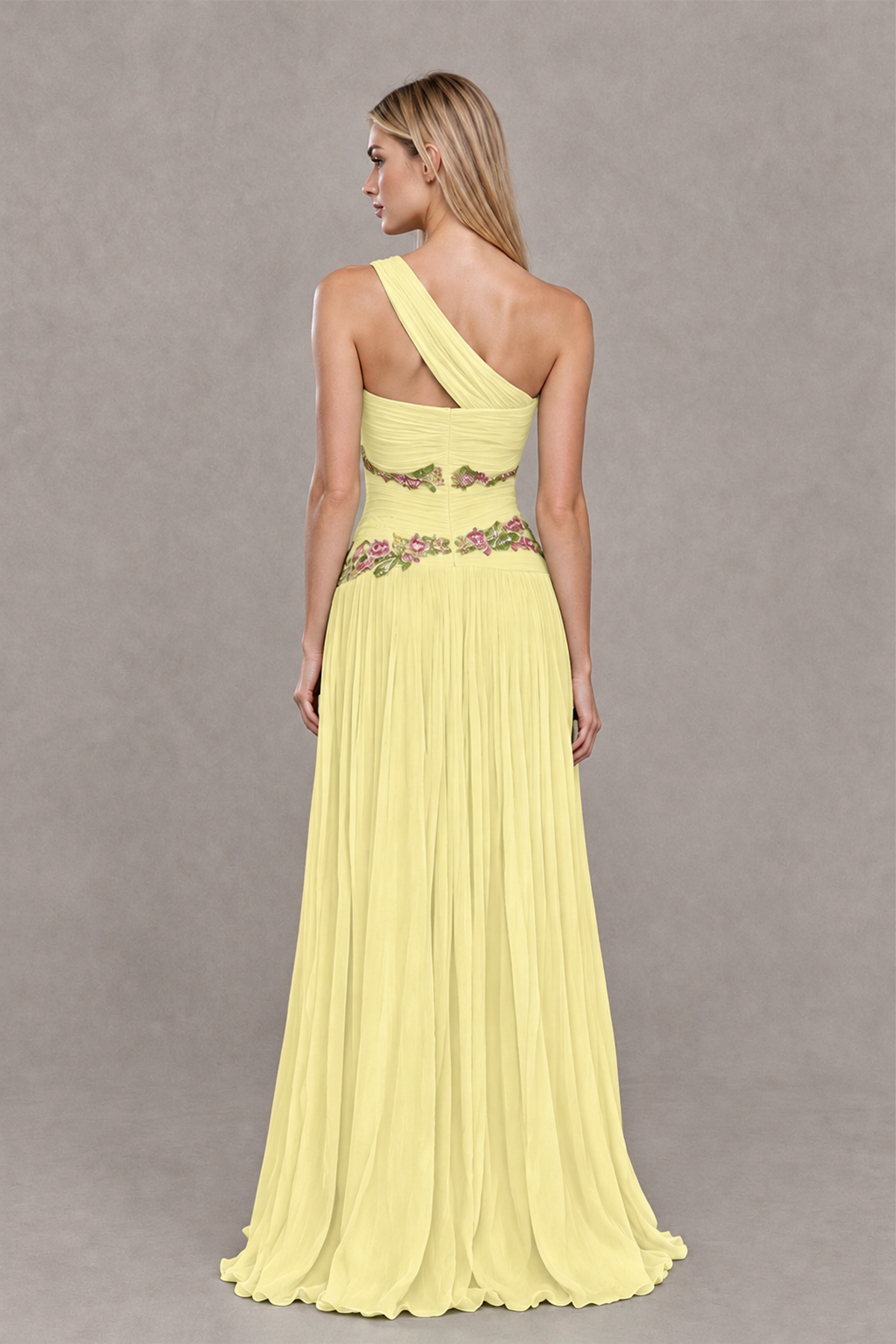 BOLODOO Daffodil One-Shoulder Floral Applique A-Line Evening Dress - Daffodil - Daffodil_2