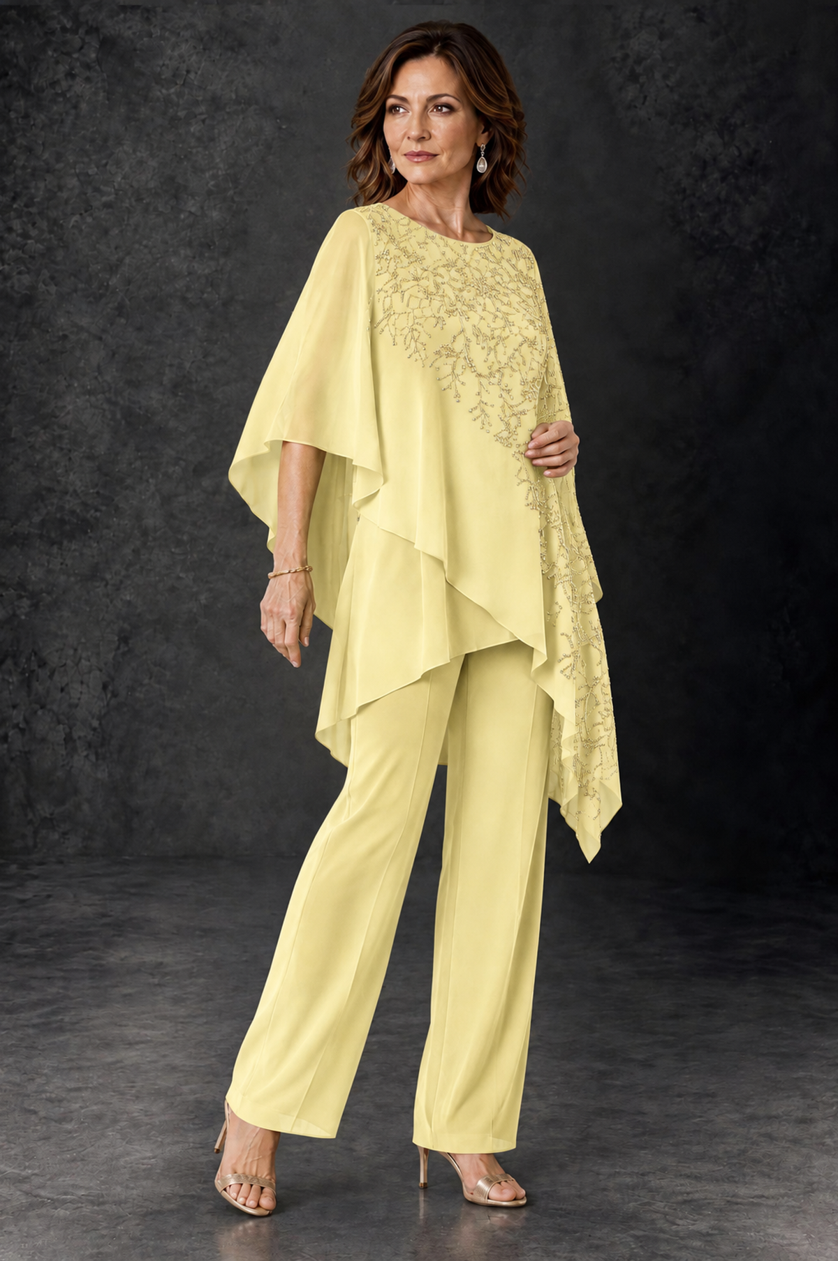 BOLODOO Daffodil Embellished Cape Pant Suit for Mother of the Bride - Daffodil - Daffodil_2