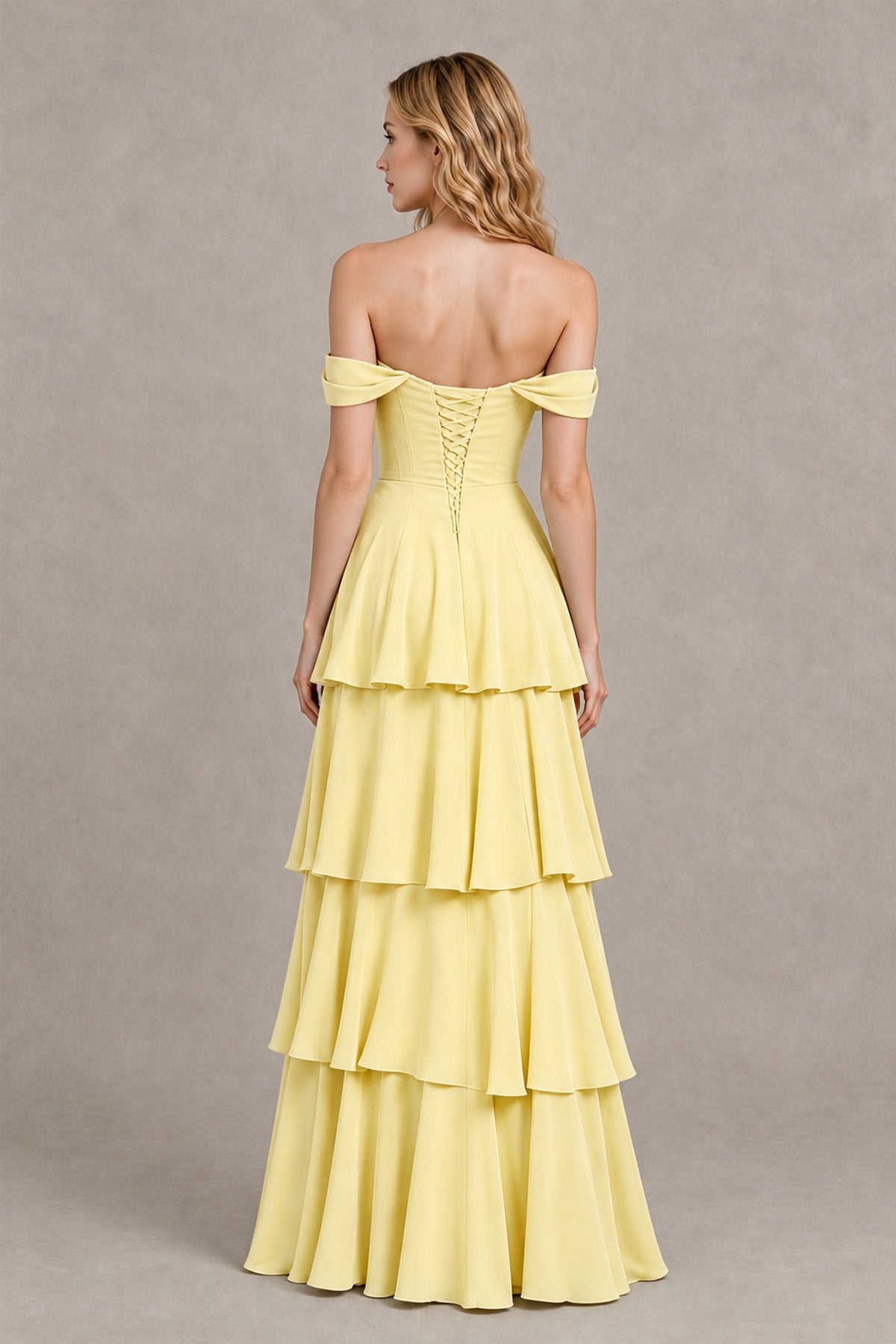 BOLODOO Daffodil Off-the-Shoulder Tiered A-Line Evening Bridesmaid Dress - Daffodil - Daffodil_2