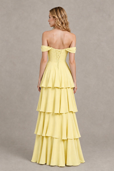 BOLODOO Daffodil Off-the-Shoulder Tiered A-Line Evening Bridesmaid Dress - Daffodil - Daffodil_2