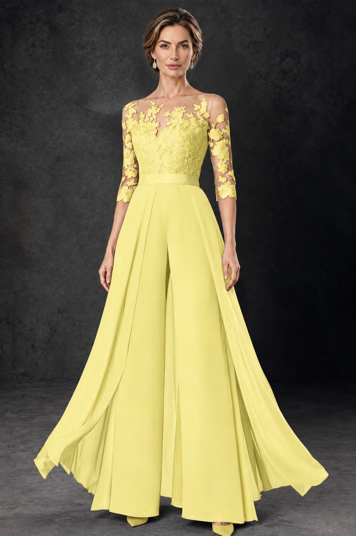 BOLODOO Daffodil Lace Wide-Leg Jumpsuit with Three-Quarter Sleeves - Daffodil - Daffodil_2