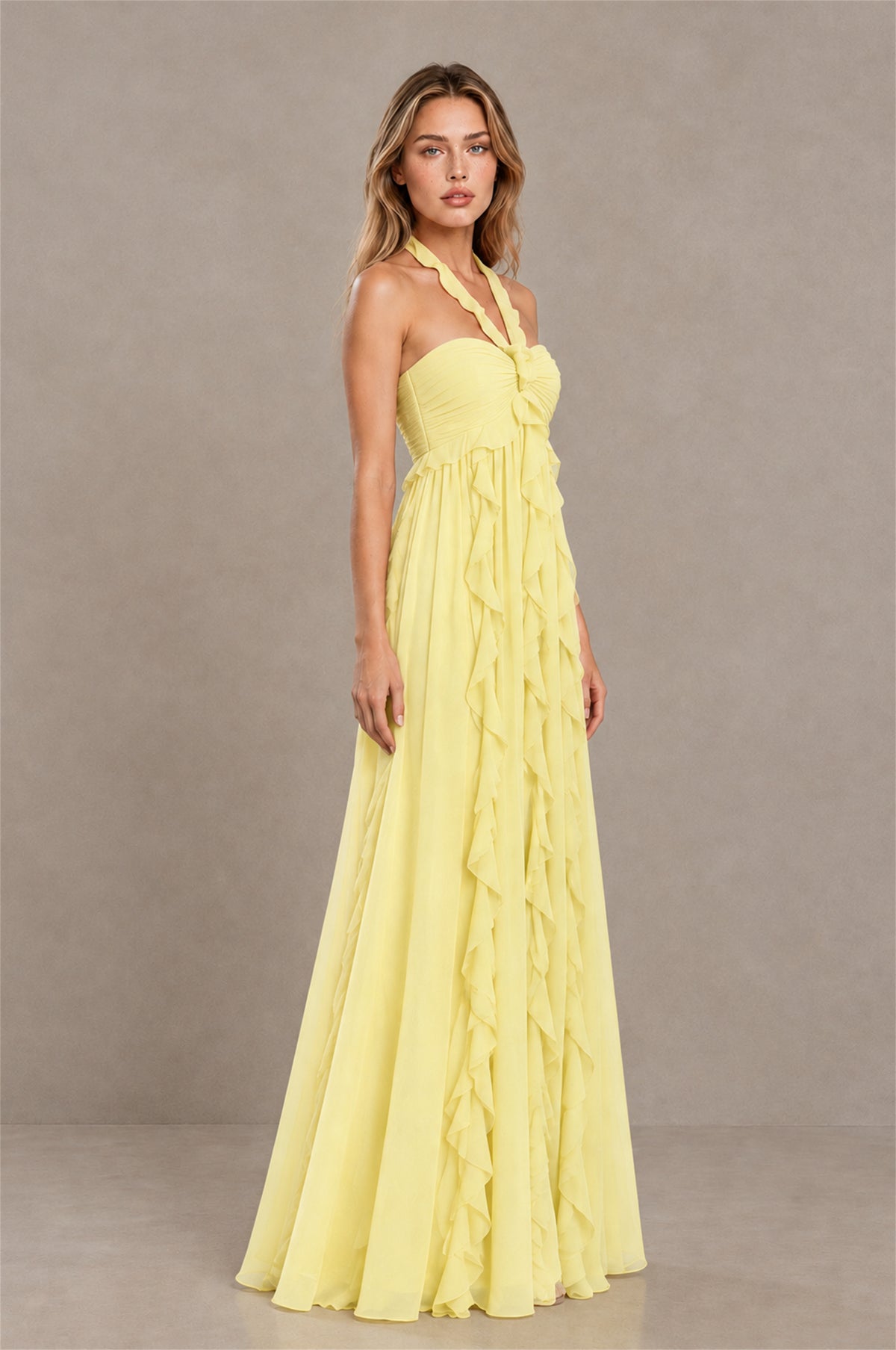 BOLODOO Daffodil Halter Ruffle A-Line Floor-Length Evening Dress - Daffodil - Daffodil_3