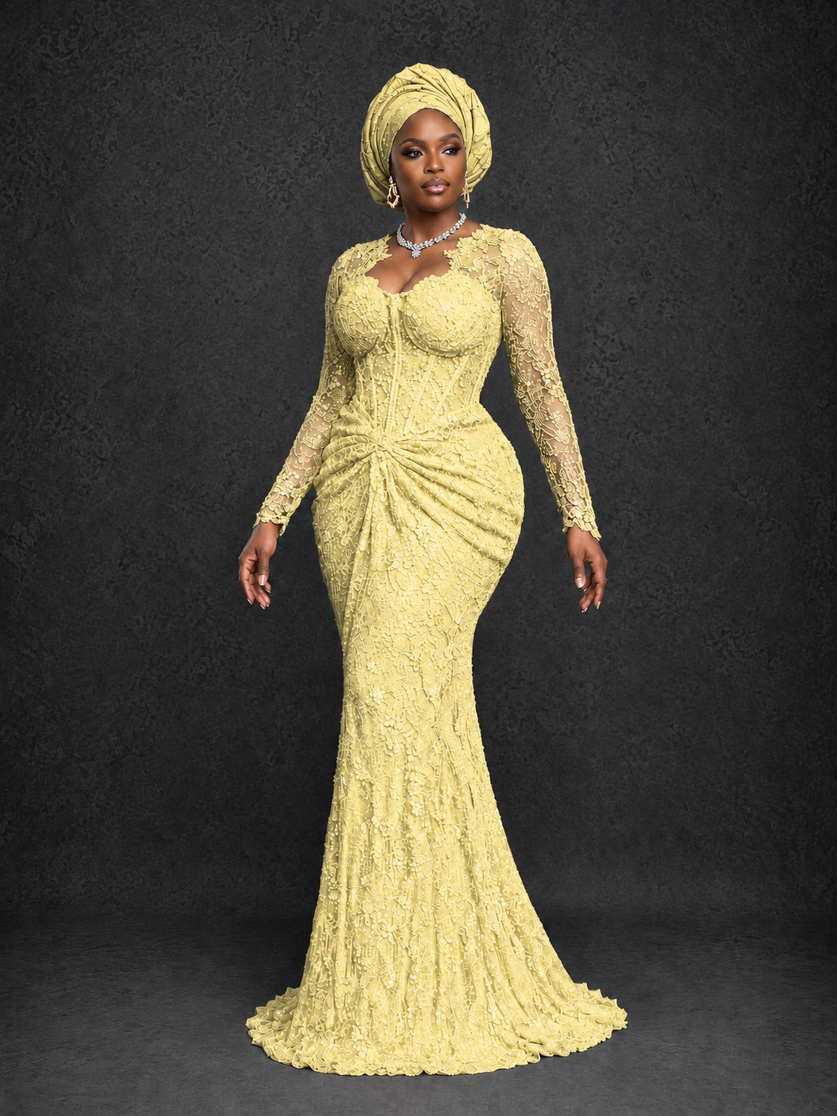 BOLODOO Daffodil Beaded Lace Long Sleeve Mermaid Gown Sweetheart | Mother of the Bride - Daffodil - Daffodil_3
