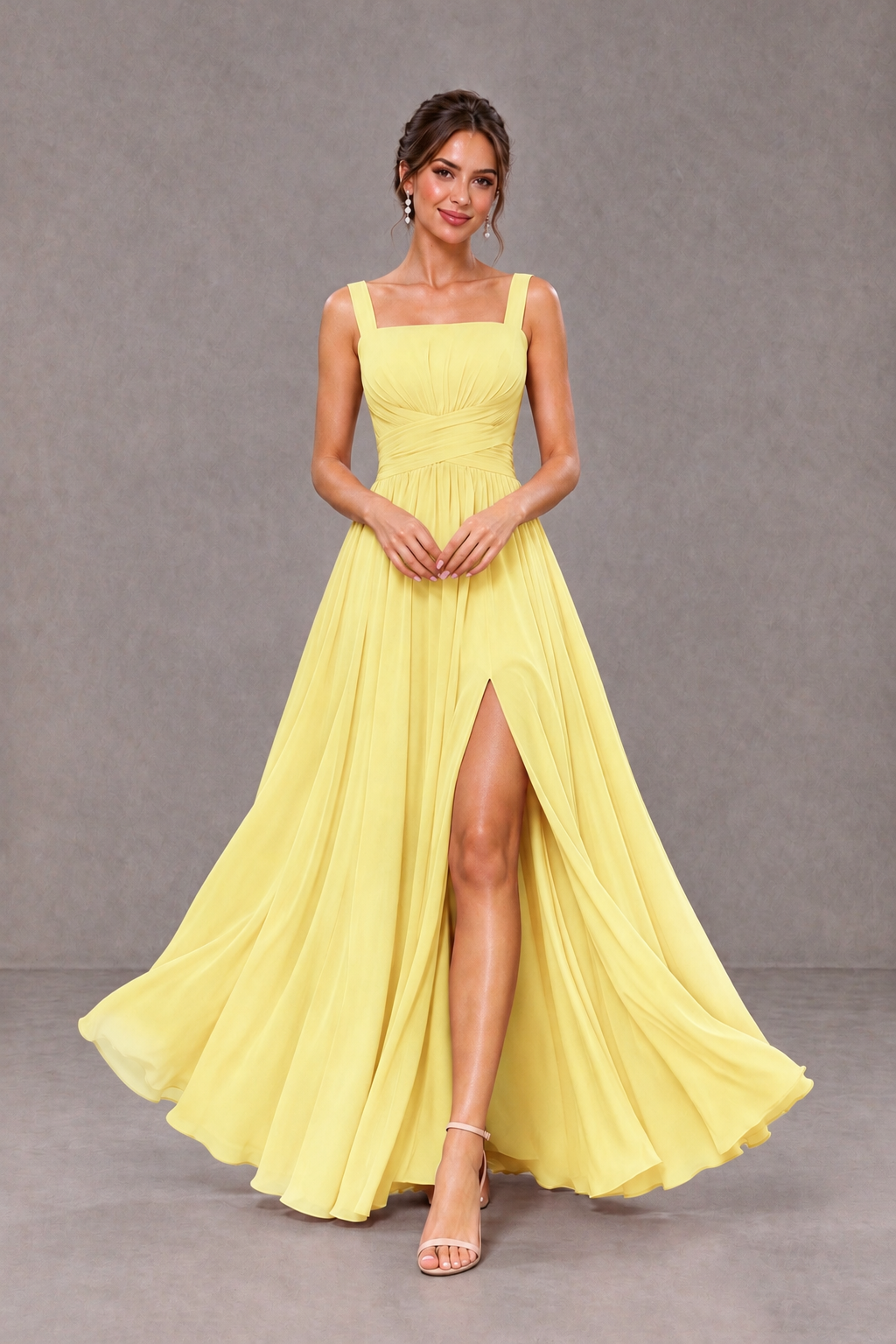BOLODOO Daffodil Square Neck A-Line Bridesmaid Dress with Slit - Daffodil - Daffodil_3