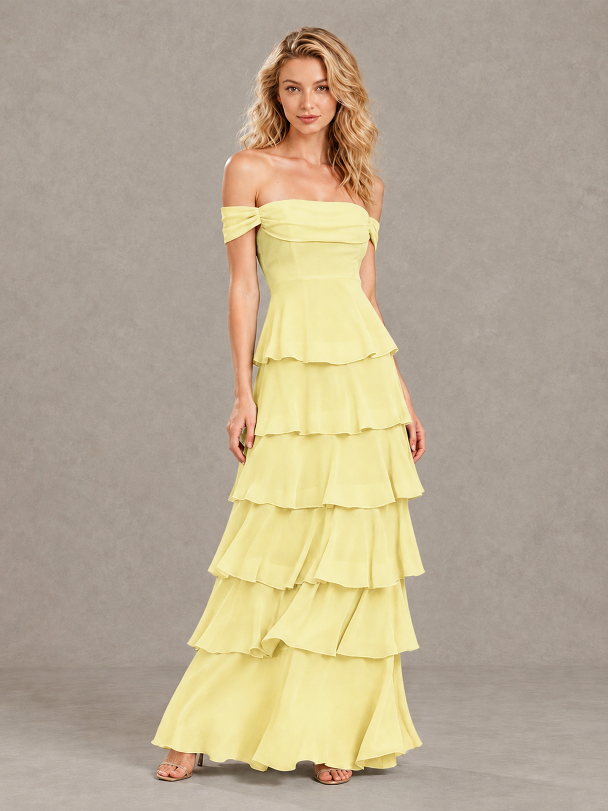 BOLODOO Daffodil Off-Shoulder Tiered Ruffle Bridesmaid Dress with Lace-Up Back - Daffodil - Daffodil_3
