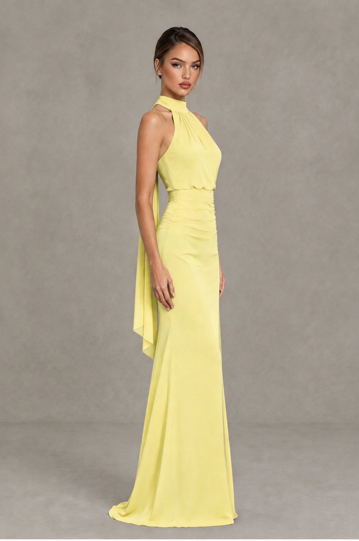 BOLODOO Daffodil Chiffon Halter Maxi Formal Wedding Guest Dress - Daffodil - Daffodil_3
