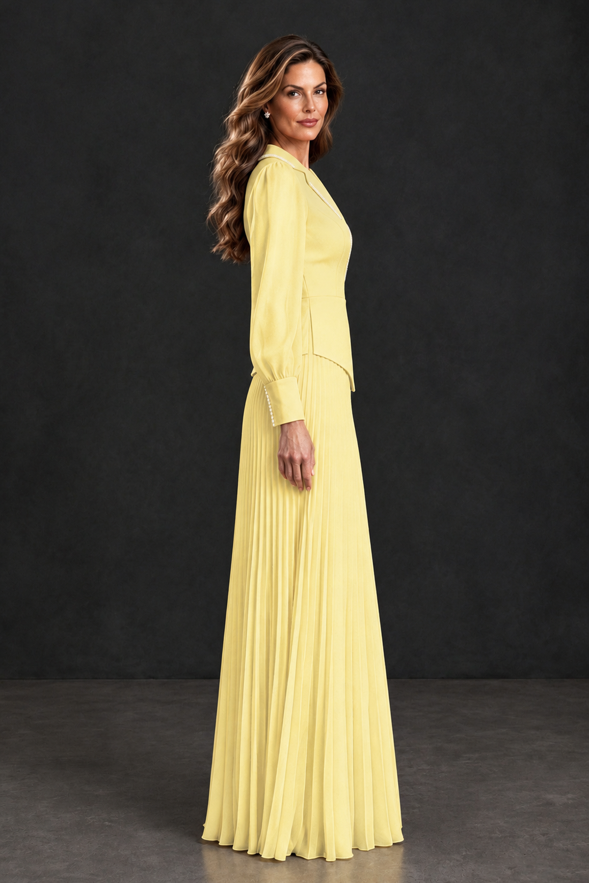 BOLODOO Daffodil Long Sleeve Pleated Mother of the Bride Dress - Daffodil - Daffodil_3