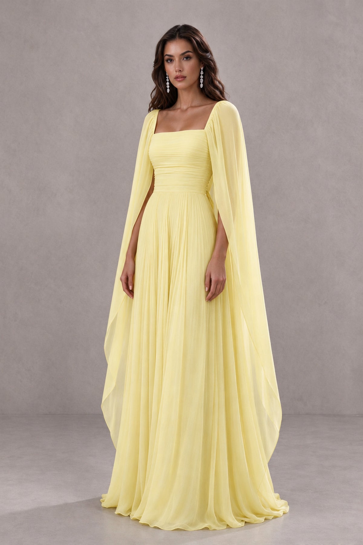BOLODOO Daffodil Square Neck Cape Sleeve A-Line Evening Dress - Daffodil - Daffodil_3
