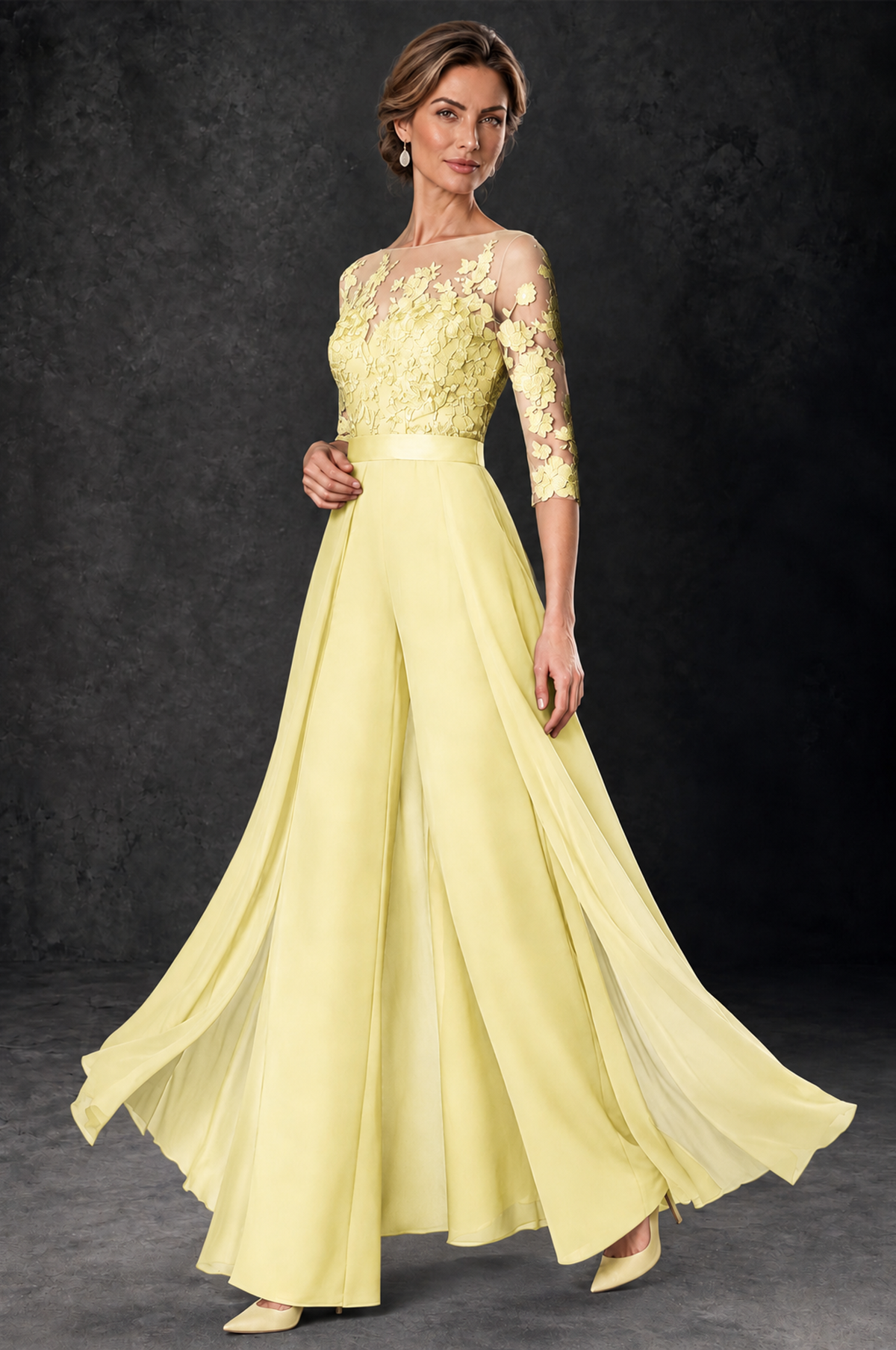 BOLODOO Daffodil Lace Wide-Leg Jumpsuit with Three-Quarter Sleeves - Daffodil - Daffodil_3