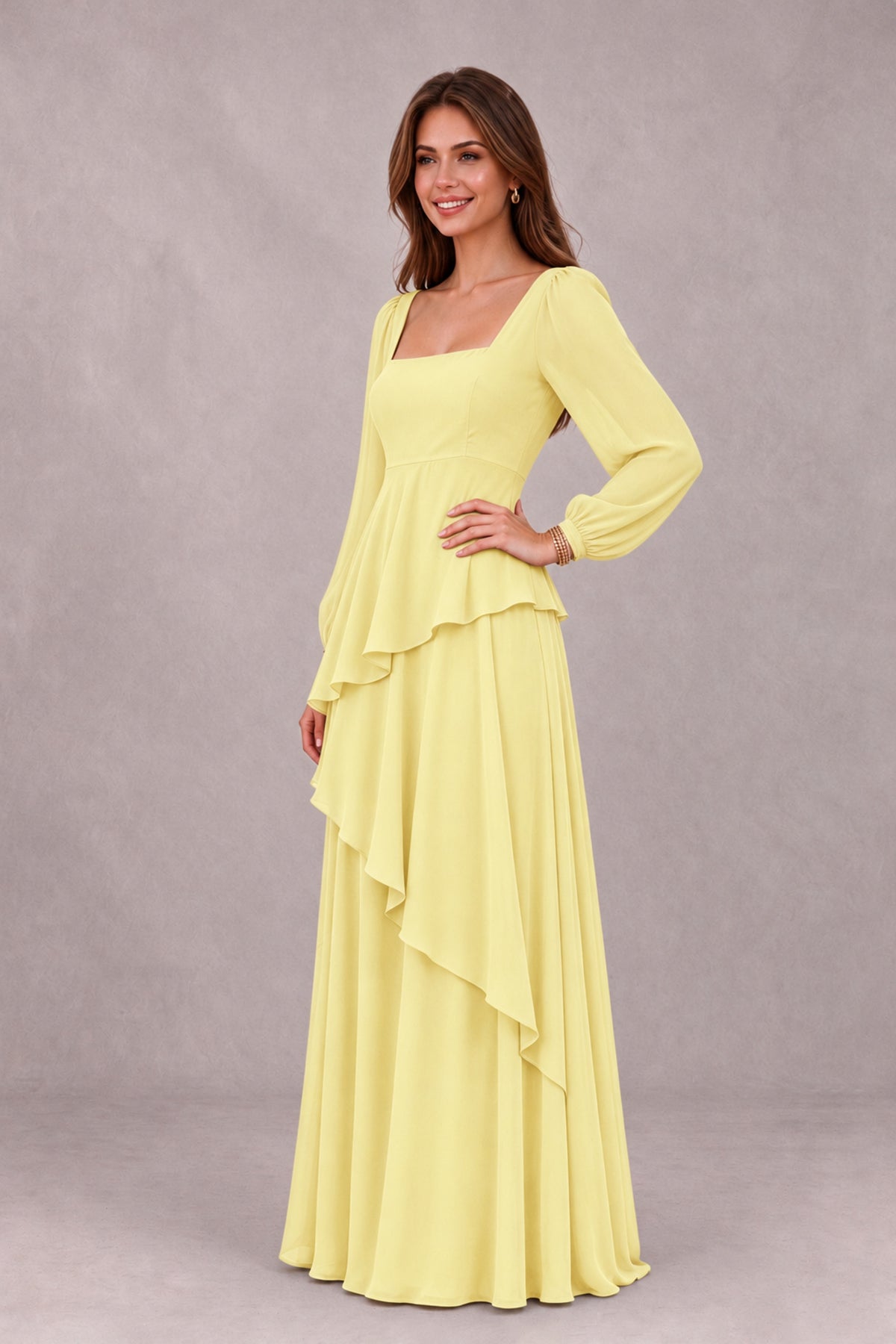 BOLODOO Daffodil Long Sleeve Ruffle Bridesmaid Dresses - Daffodil - Daffodil_3