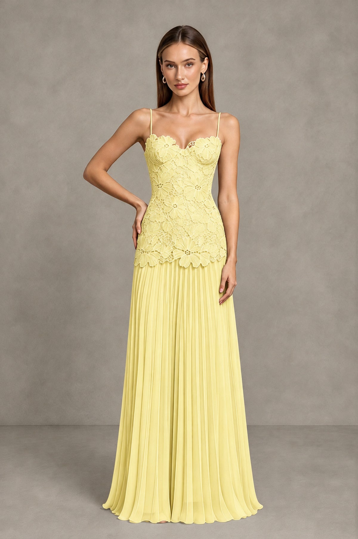 BOLODOO Daffodil Lace Bodice Pleated Wedding Guest Dress - Daffodil - Daffodil_3