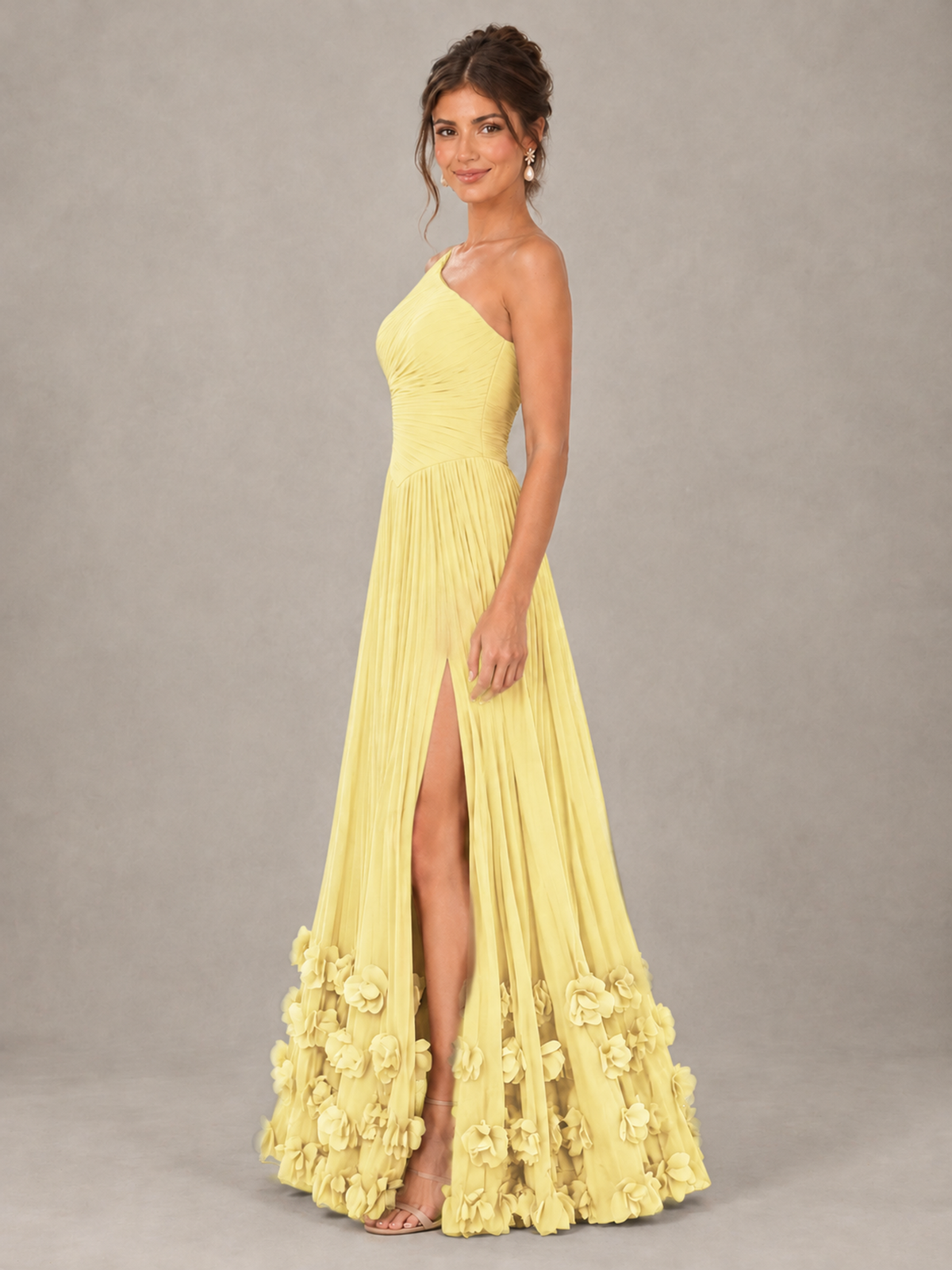 BOLODOO Daffodil One-Shoulder Pleated Bridesmaid Dress with 3D Floral Hem - Daffodil - Daffodil_3
