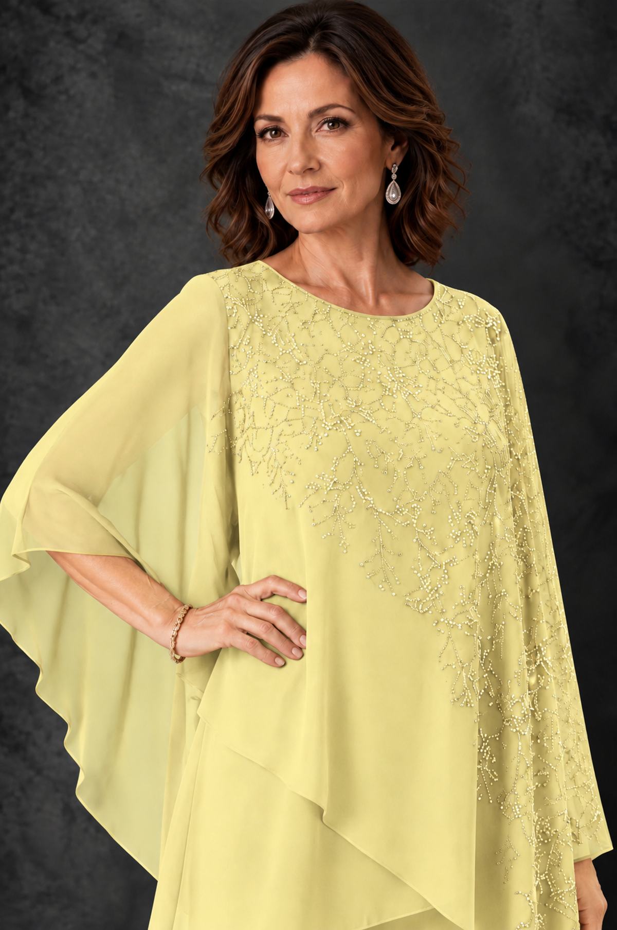 BOLODOO Daffodil Embellished Cape Pant Suit for Mother of the Bride - Daffodil - Daffodil_3