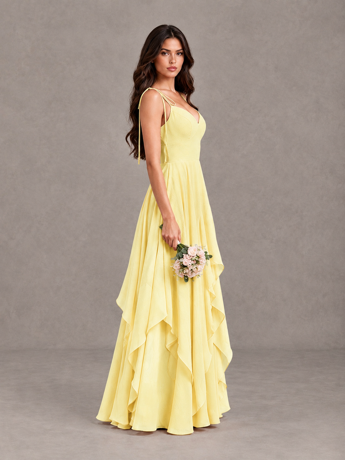 BOLODOO Daffodil Tie-Strap Ruffle A-Line Bridesmaid Dress - Daffodil - Daffodil_3