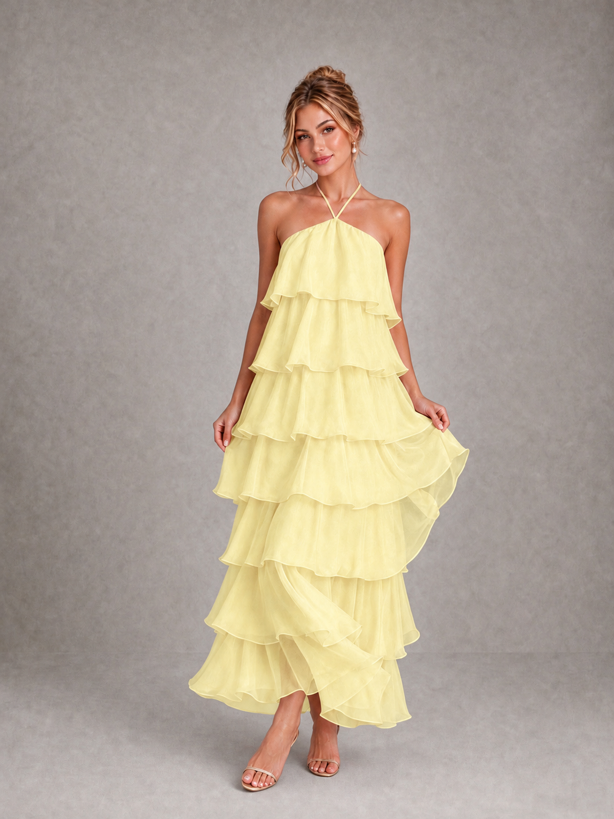 BOLODOO Daffodil Halter Tiered Ruffle Maxi Bridesmaid Dress - Daffodil - Daffodil_3