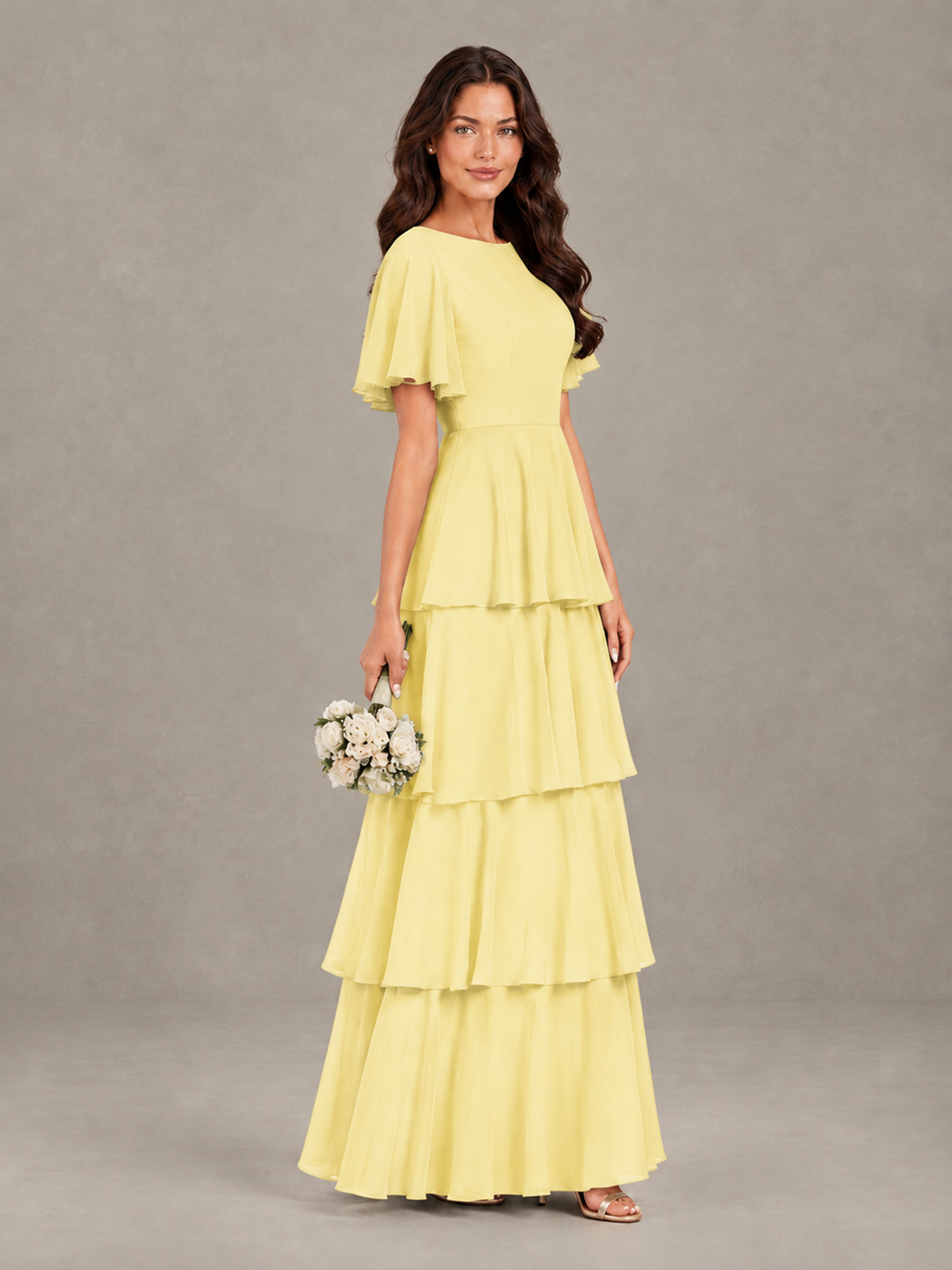 BOLODOO Daffodil Tiered Flutter Sleeve Bridesmaid Dress - Daffodil - Daffodil_3