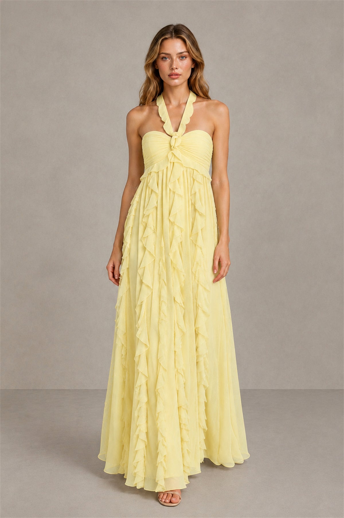 BOLODOO Daffodil Halter Ruffle A-Line Floor-Length Evening Dress - Daffodil - Daffodil_4