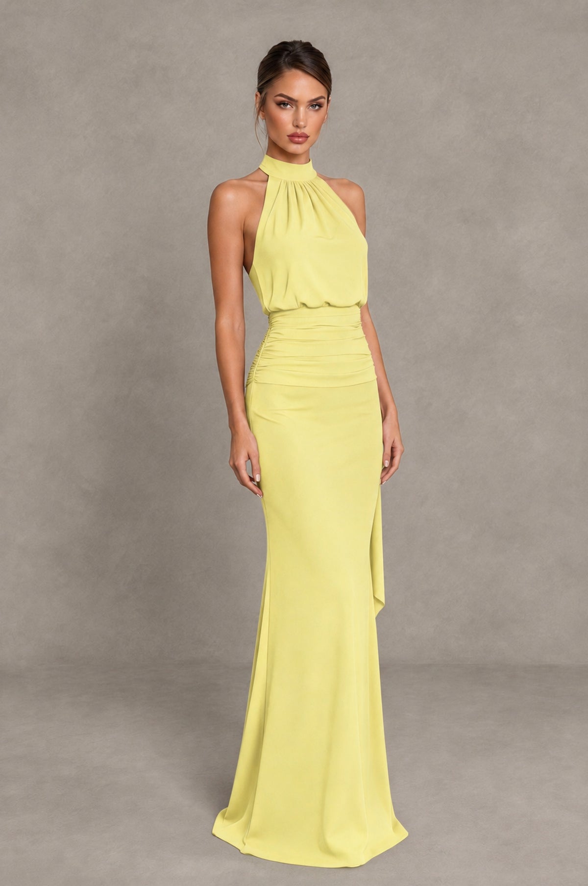 BOLODOO Daffodil Chiffon Halter Maxi Formal Wedding Guest Dress - Daffodil - Daffodil_4