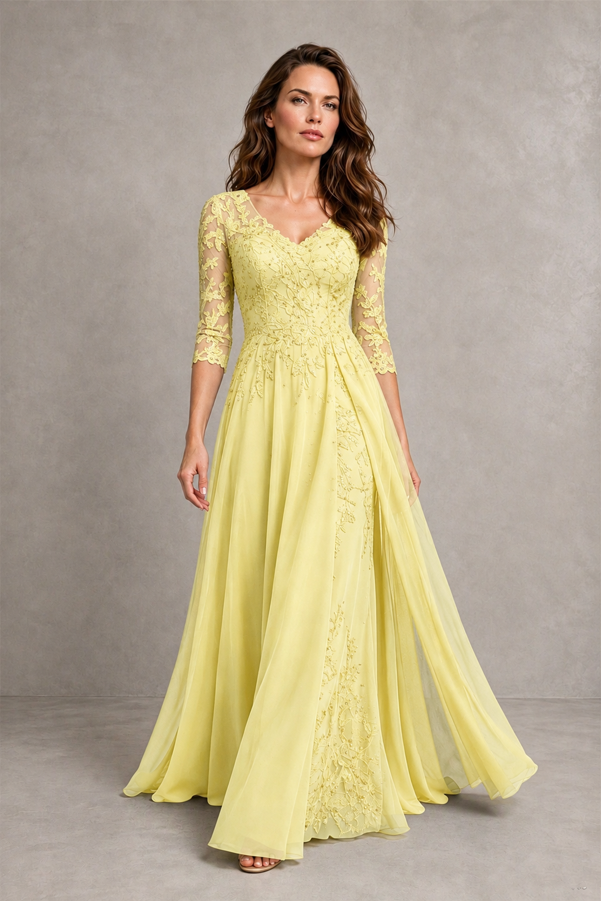 BOLODOO Midnight Daffodil Beaded Lace Appliqué Chiffon A-Line Gown | Mother of the Bride & Formal Evening Dress - Daffodil - Daffodil_4