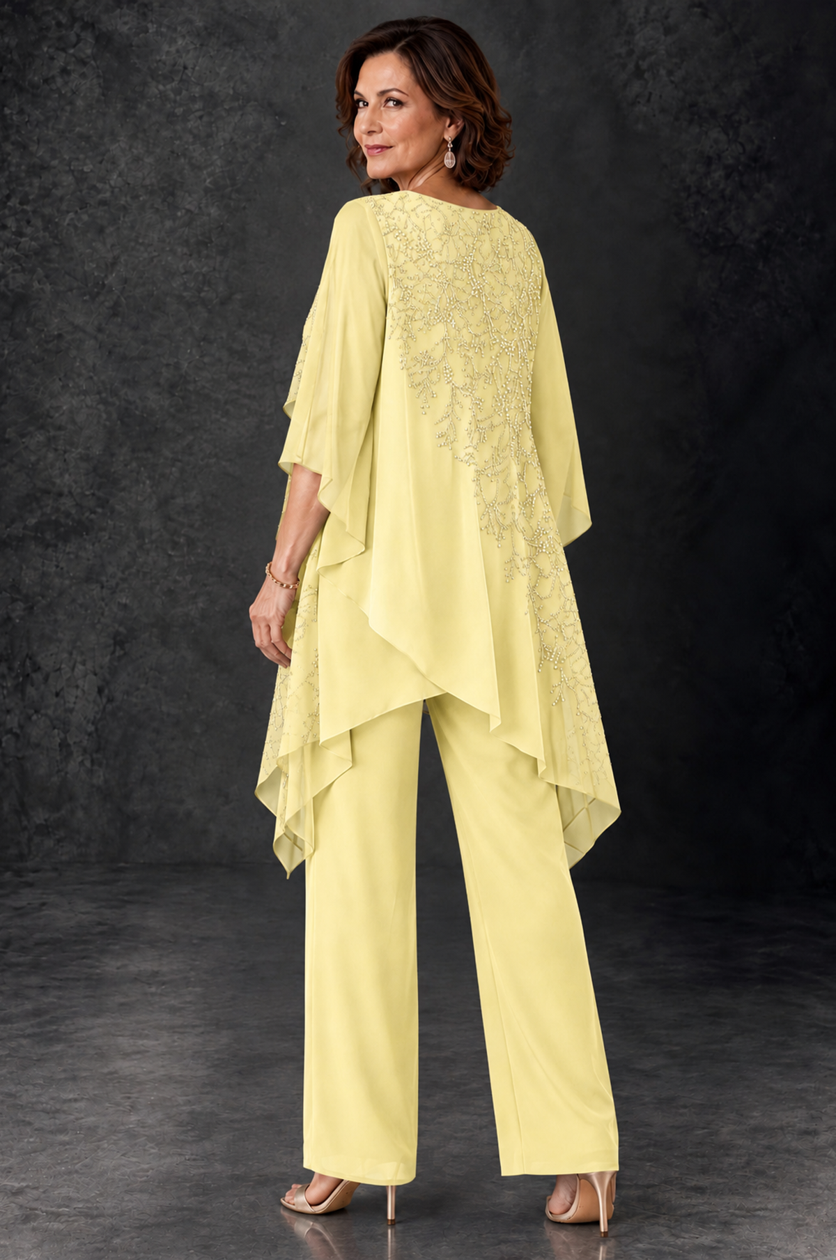 BOLODOO Daffodil Embellished Cape Pant Suit for Mother of the Bride - Daffodil - Daffodil_4