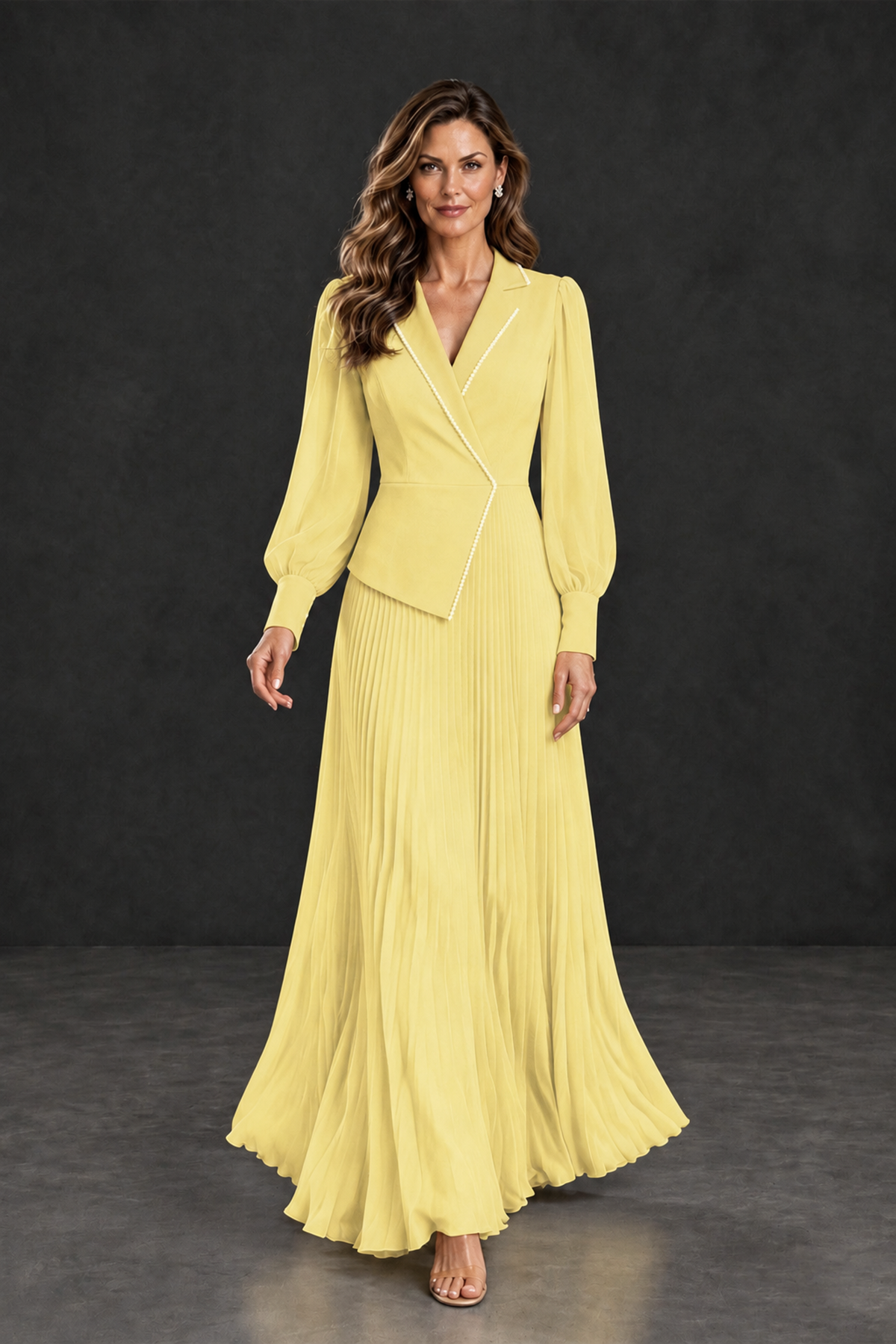 BOLODOO Daffodil Long Sleeve Pleated Mother of the Bride Dress - Daffodil - Daffodil_4