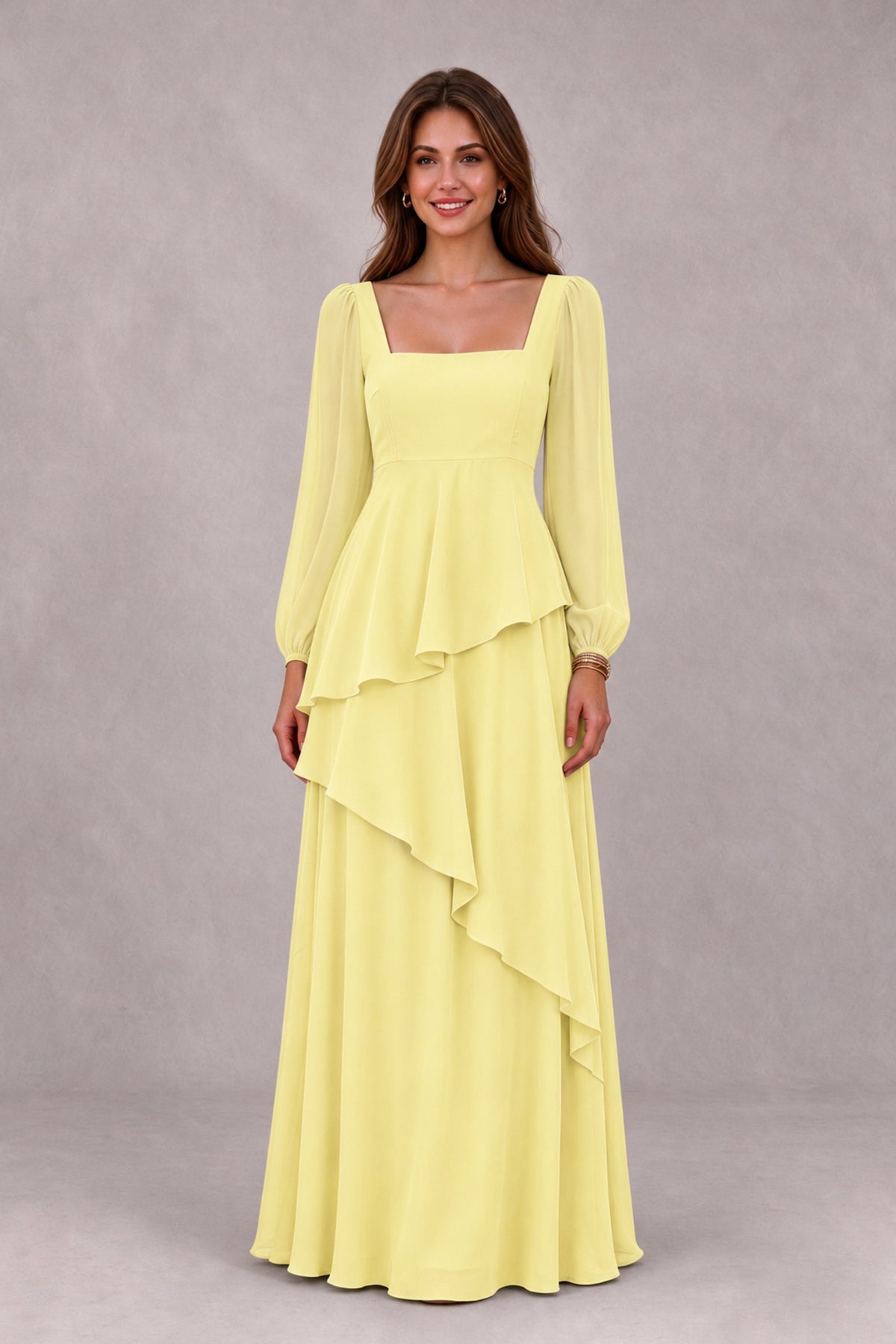 BOLODOO Daffodil Long Sleeve Ruffle Bridesmaid Dresses - Daffodil - Daffodil_4