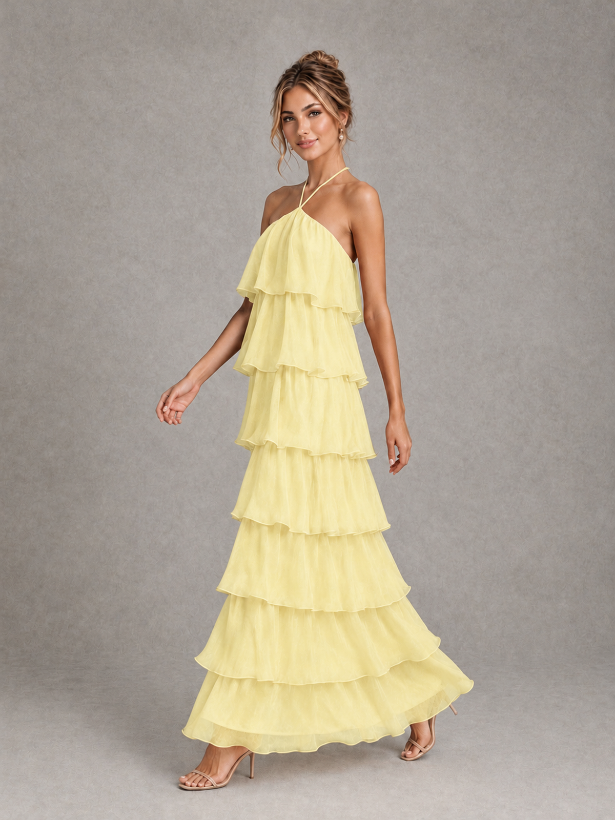 BOLODOO Daffodil Halter Tiered Ruffle Maxi Bridesmaid Dress - Daffodil - Daffodil_4