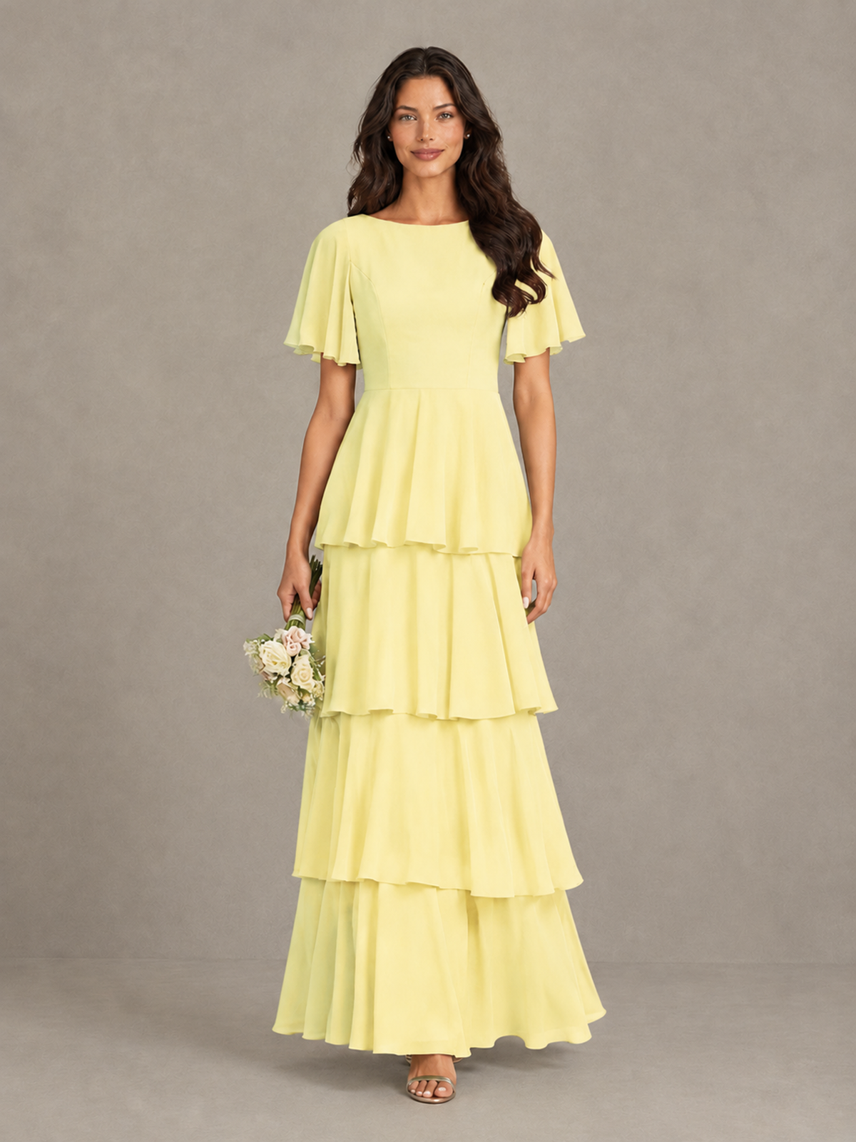 BOLODOO Daffodil Tiered Flutter Sleeve Bridesmaid Dress - Daffodil - Daffodil_4