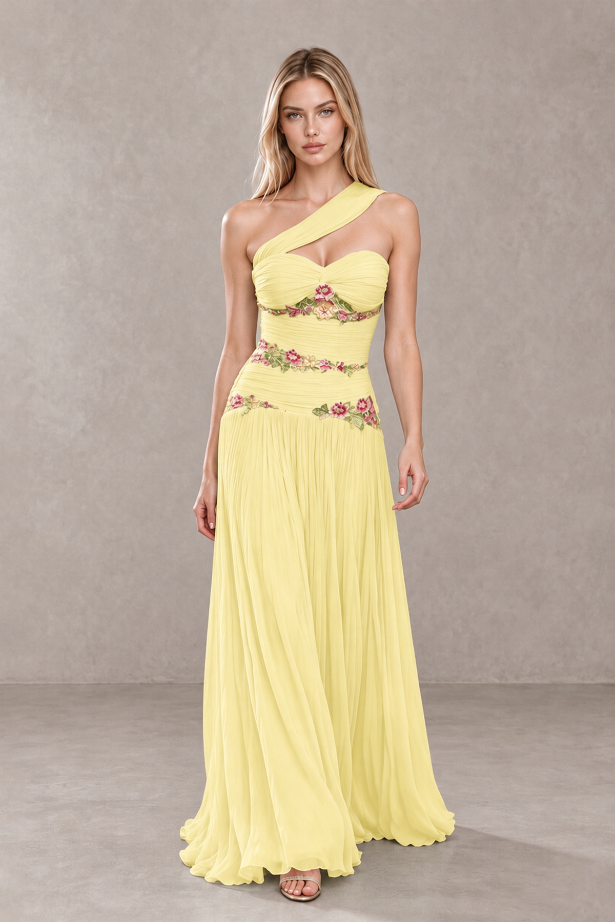 BOLODOO Daffodil One-Shoulder Floral Applique A-Line Evening Dress - Daffodil - Daffodil_4