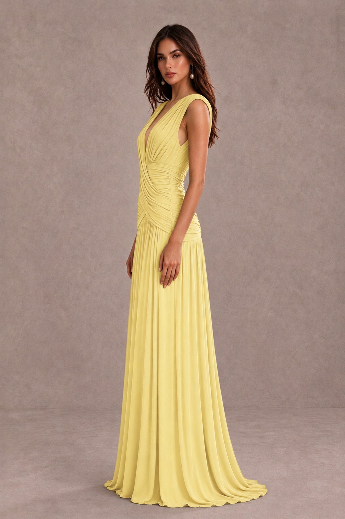 BOLODOO Daffodil V-Neck Ruched Wedding Guest Dress - Daffodil - Daffodil_4