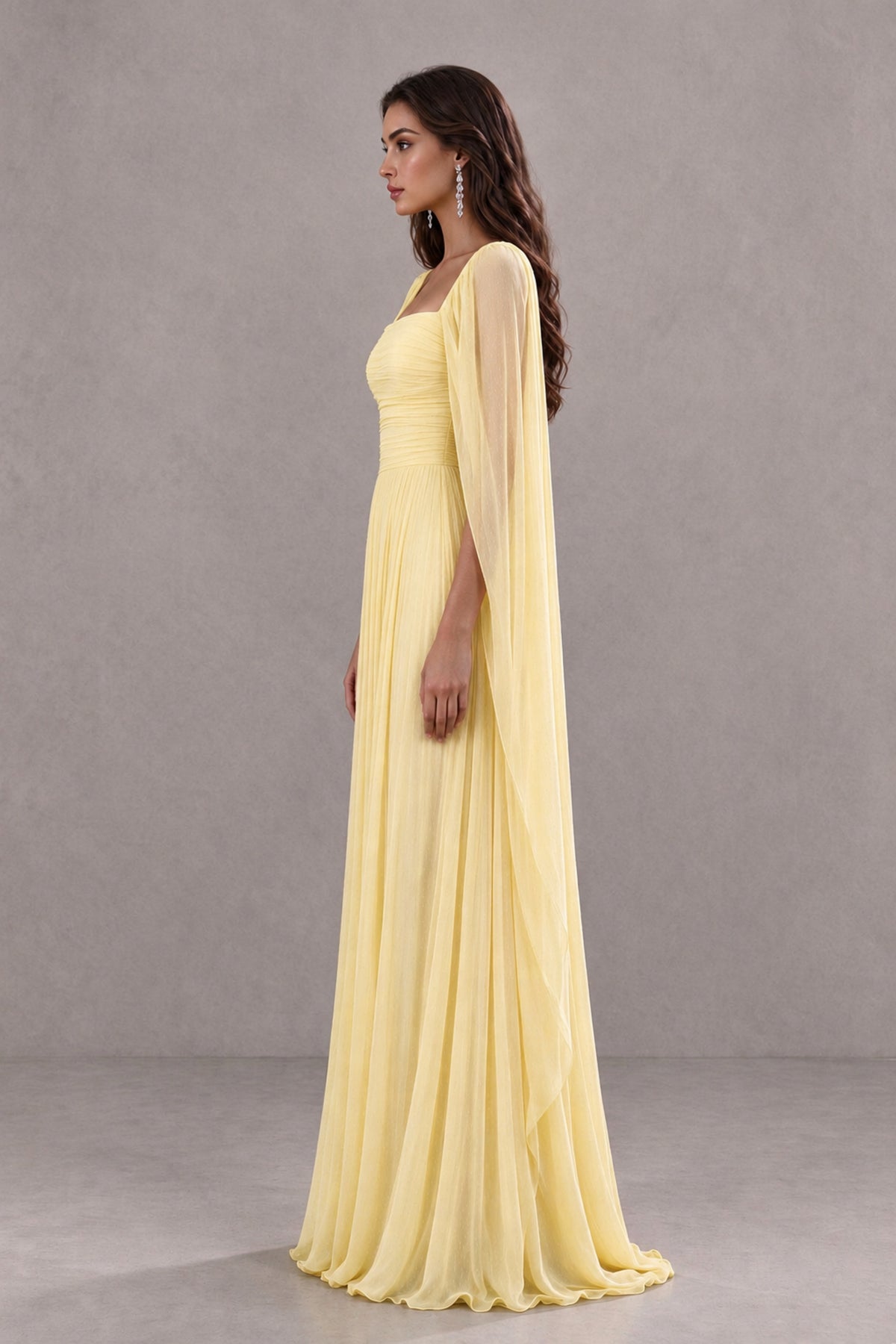 BOLODOO Daffodil Square Neck Cape Sleeve A-Line Evening Dress - Daffodil - Daffodil_4