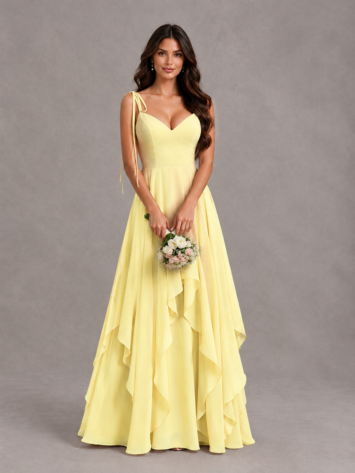 BOLODOO Daffodil Tie-Strap Ruffle A-Line Bridesmaid Dress - Daffodil - Daffodil_4