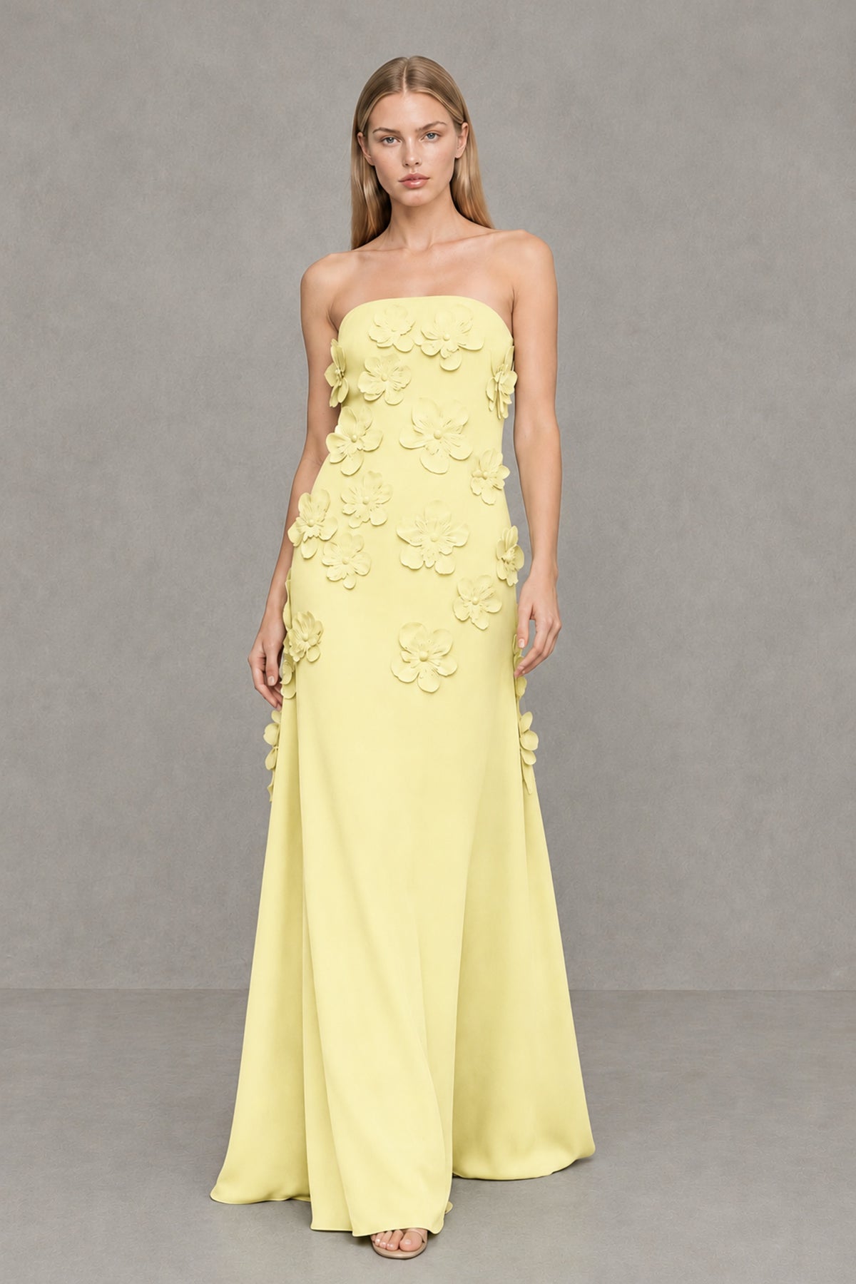 BOLODOO Daffodil Strapless 3D Floral Appliqué Crepe Maxi Gown - Daffodil - Daffodil_4